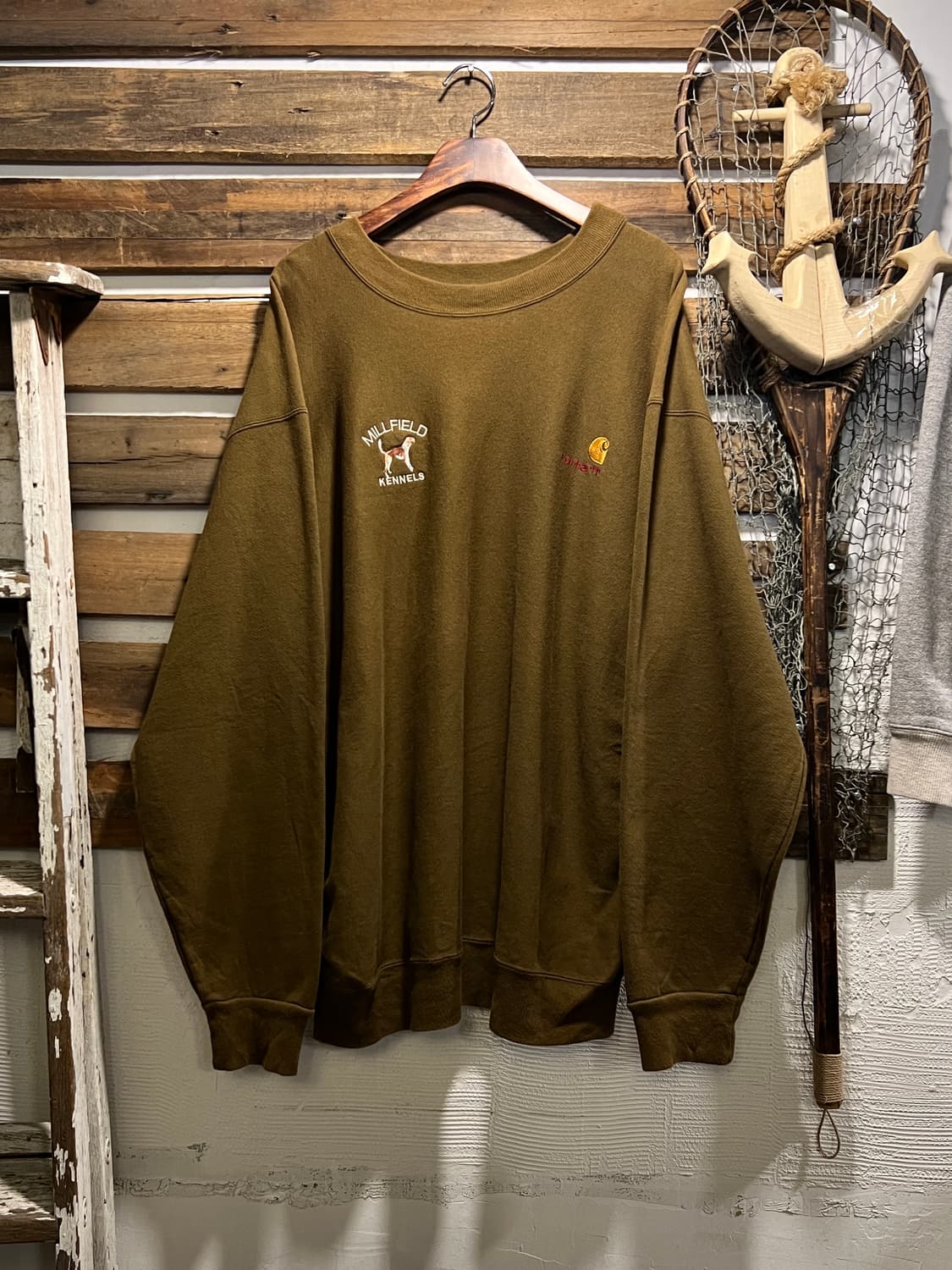 [XL]90's 칼하트 USA 아웃도어 브라운 리버스위브 스웻셔츠 상품이미지1