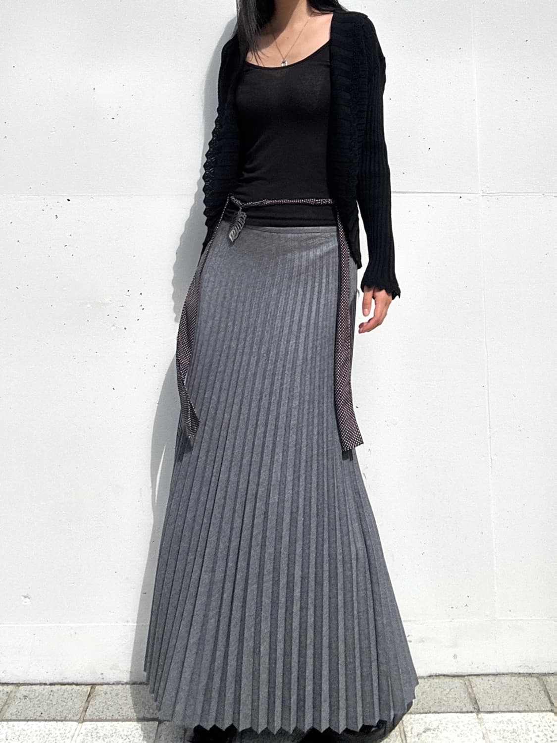 Pleats shape long skirt / grey 상품이미지5