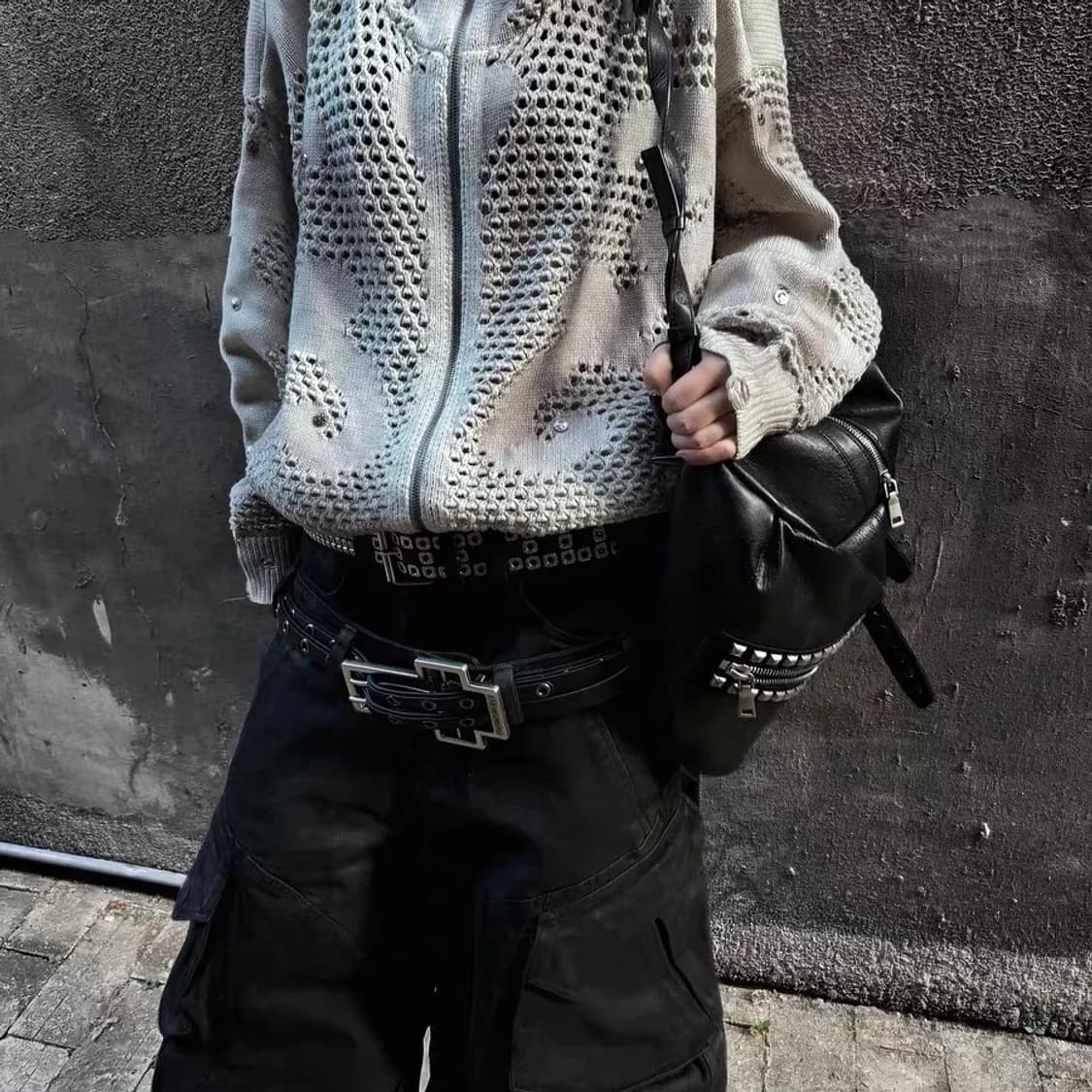 오피움 스타일 더블 아일렛 크로스 레더 벨트  상품이미지2