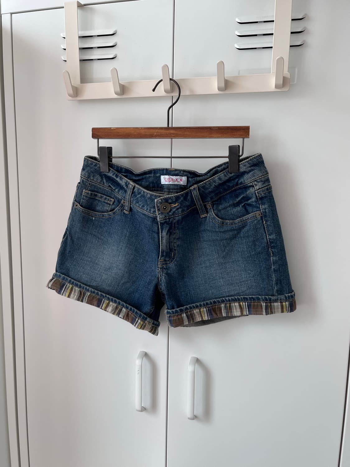 Colza 체크 롤업 레이어드 데님 숏팬츠 반바지 상품이미지5