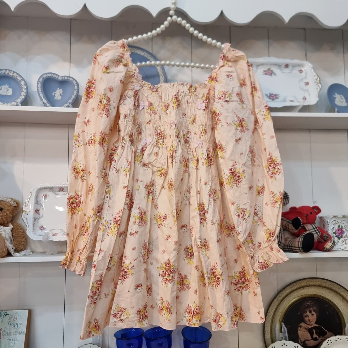 플로럴 오프숄더 스모크 블라우스 / 원피스 상품이미지5