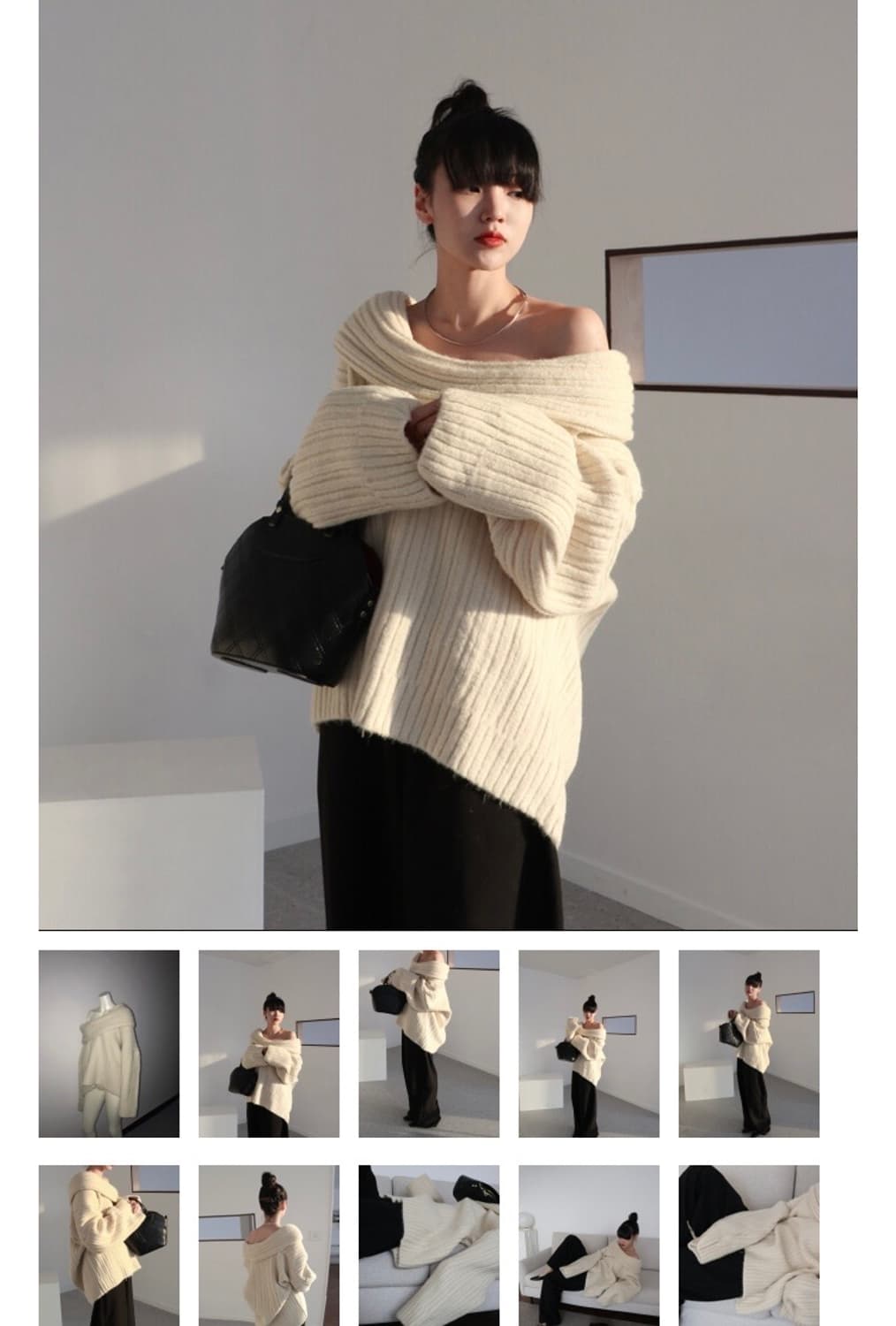 애옹쓰 오프숄더 니트 베이지 상품이미지3