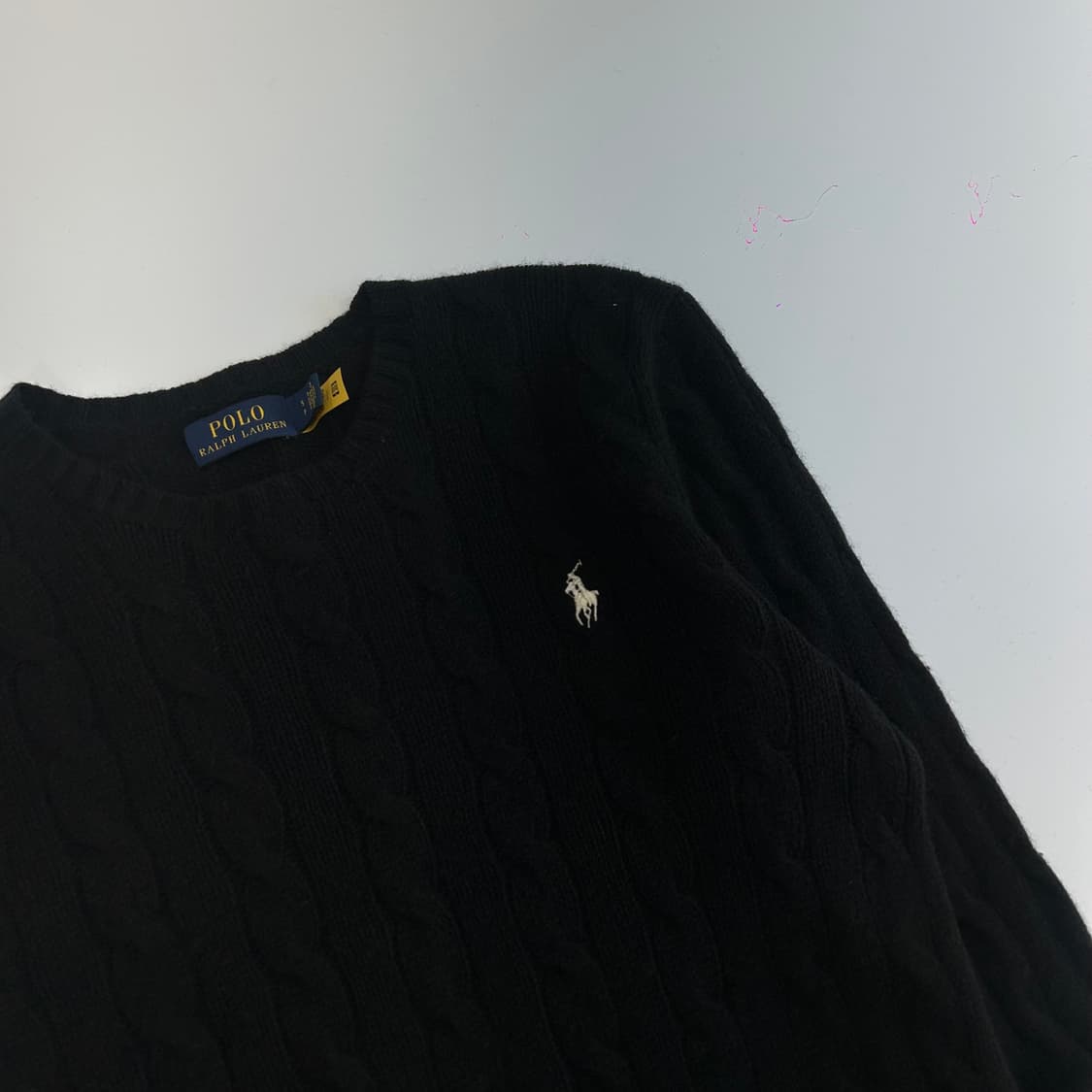 Polo 폴로 화이트포니 현행QR 블랙 캐시미어 케이블 니트 상품이미지4