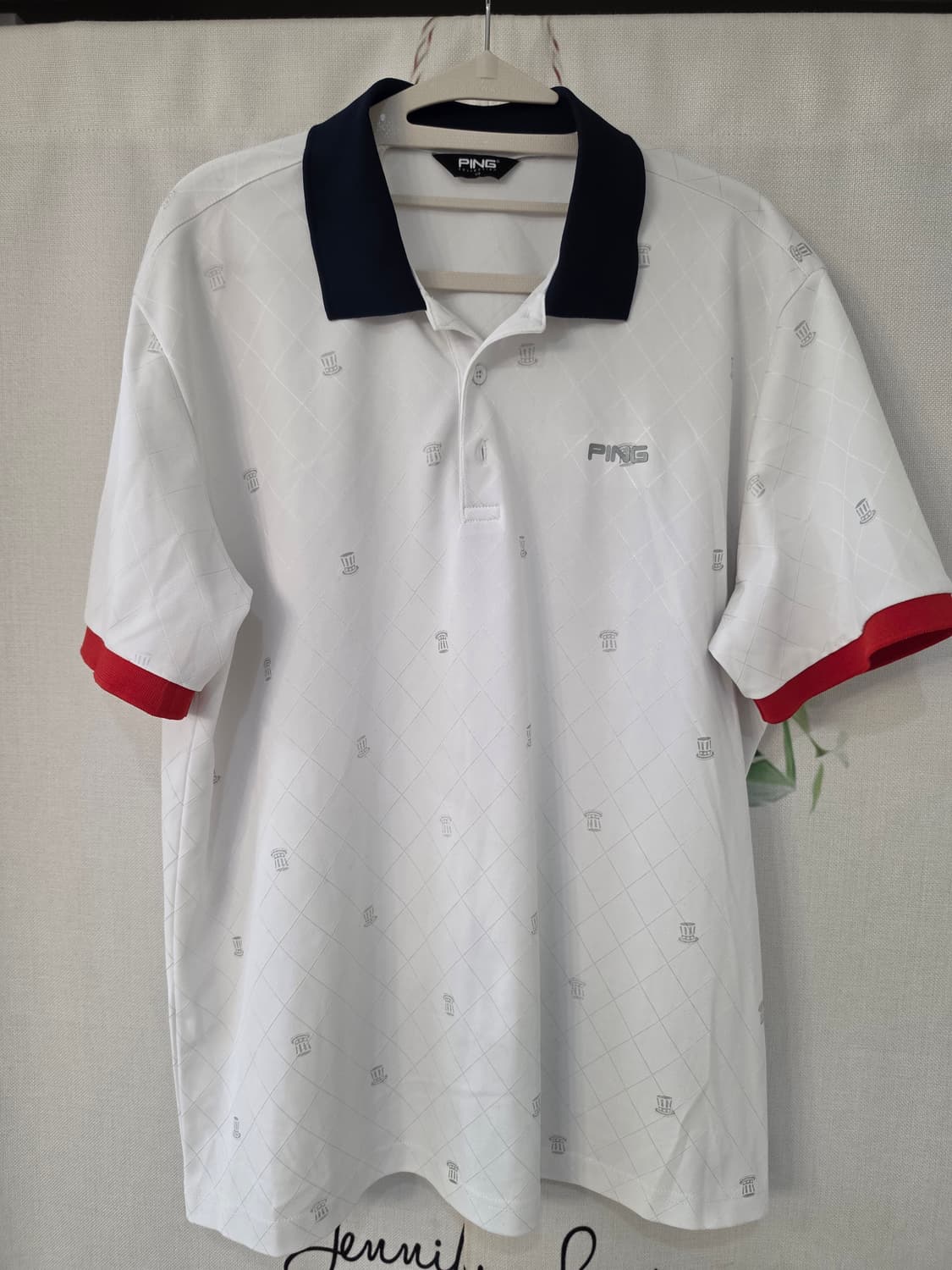 110)핑 화이트 골프웨어 반팔 카라티 상품이미지1