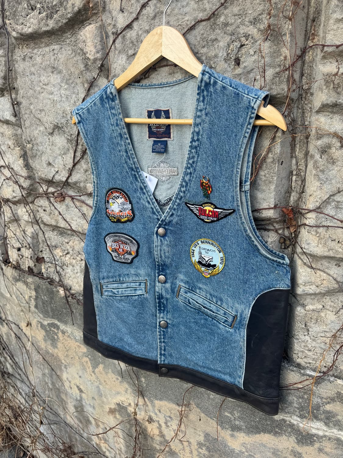 90s 할리데이비슨 빈티지 패치 커스텀 데님 가죽 레더 베스트 조끼 상품이미지3