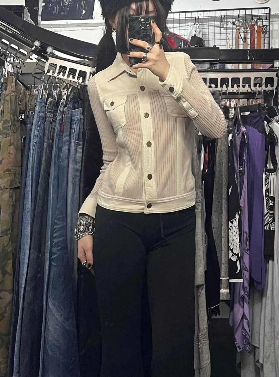 슬림핏 베이지 골지셔츠 상품이미지1