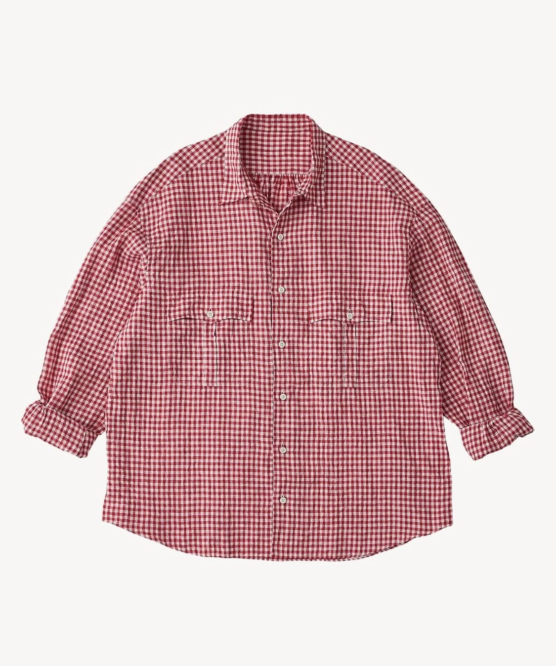 포터클래식 롤업 린넨 깅엄 체크 셔츠 레드 L, XL 상품이미지1