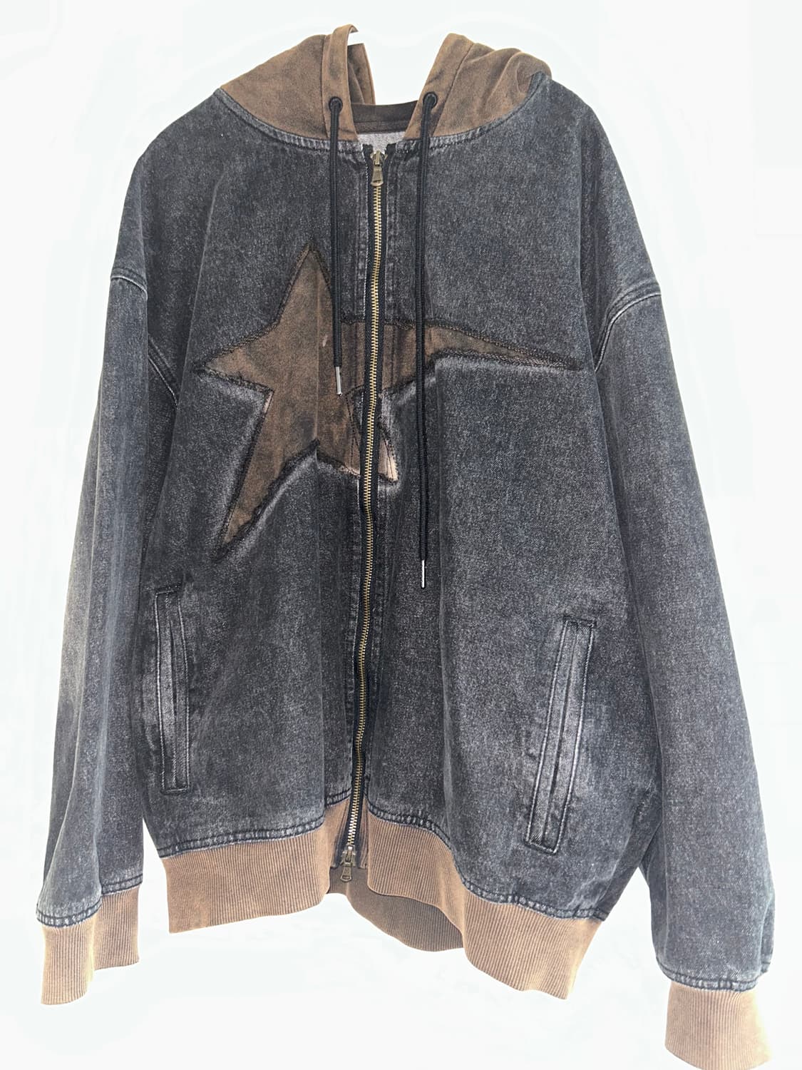 엑스톤즈 XTT061 빈티지 워싱 스타 데님 후드집업 다크 그레이 상품이미지2