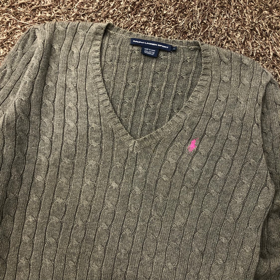 L 폴로 랄프로렌 핑크 포니 케이블 그레이 니트 상품이미지3