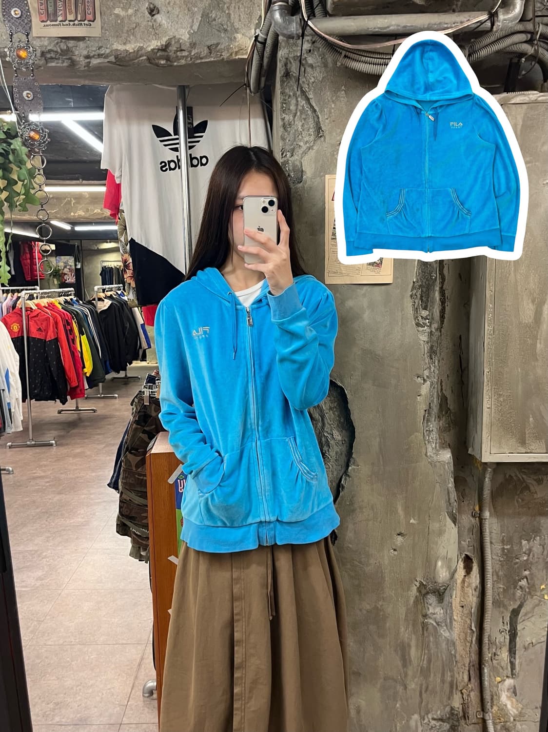 휠라 벨벳 후드집업 블루 XL #csz1662 상품이미지1