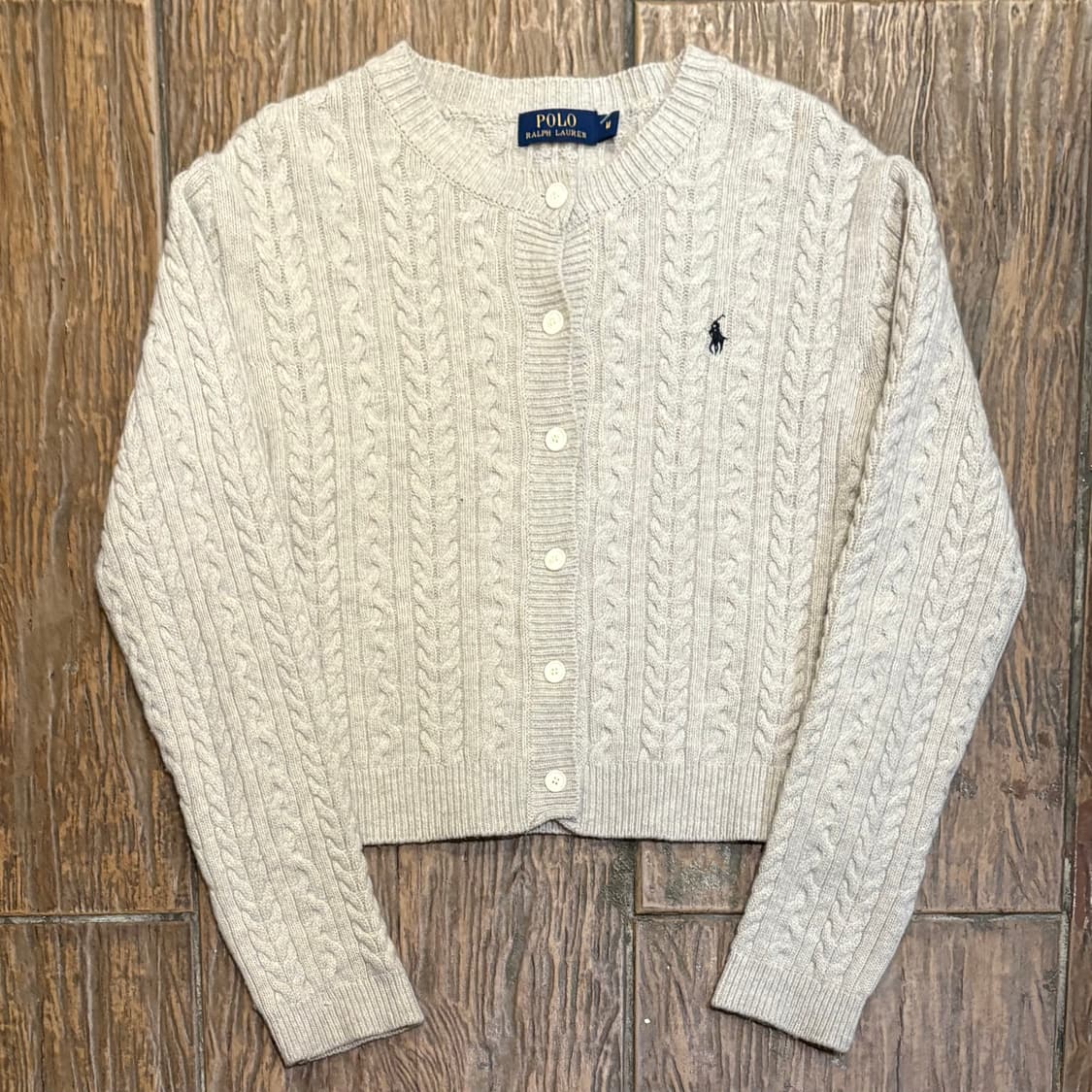 [HI] Polo 폴로 케이블 니트 가디건 베이지 상품이미지1