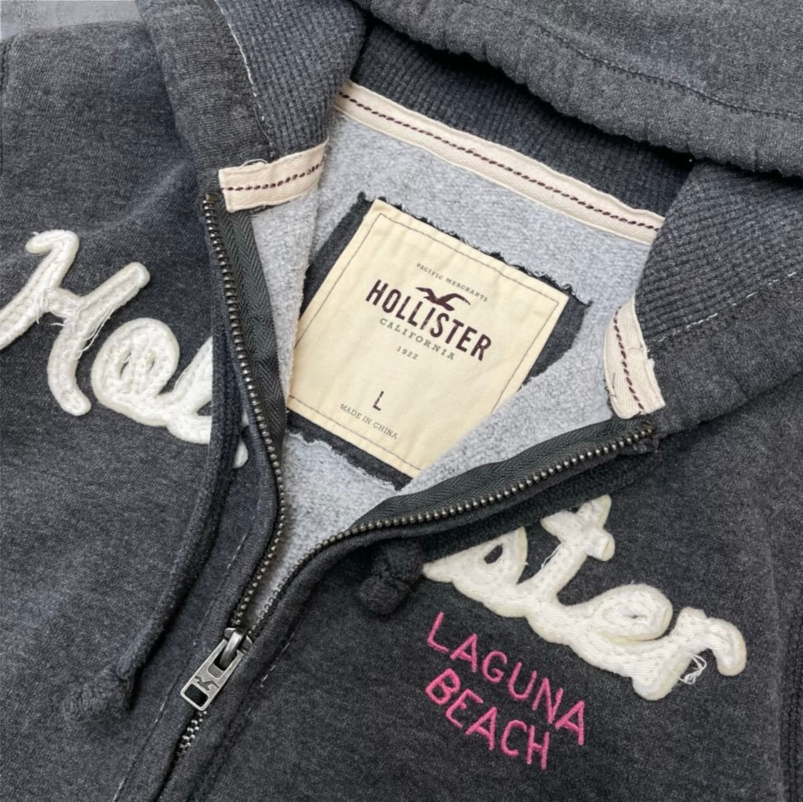 홀리스터 Hollister 진그레이 스펠아웃 기모 후드집업 L 상품이미지3