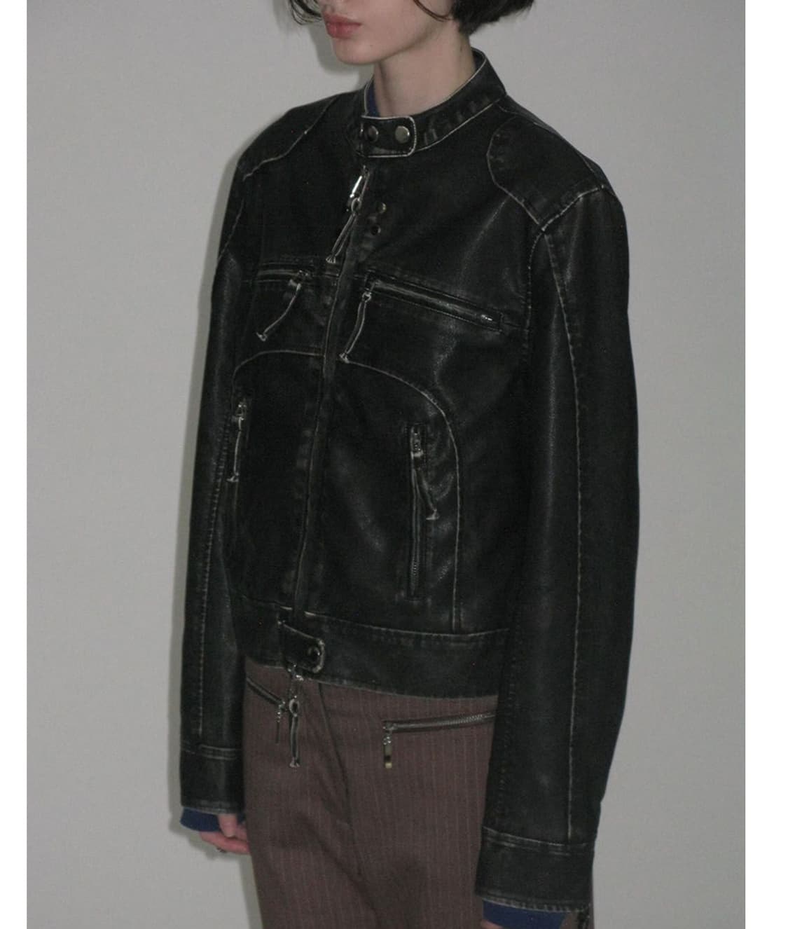 WASHED LEATHER BIKER JACKET_BLACK 상품이미지1