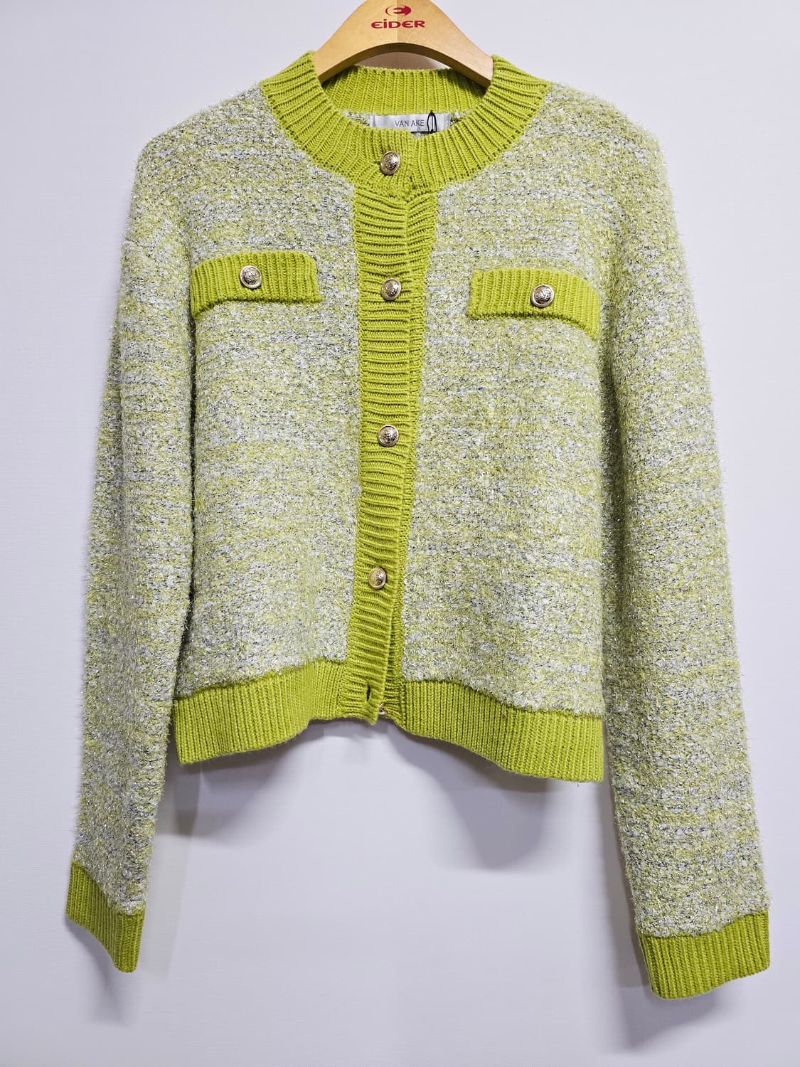 새상품 VAN AKE 라임 트위드 가디건 상품이미지1