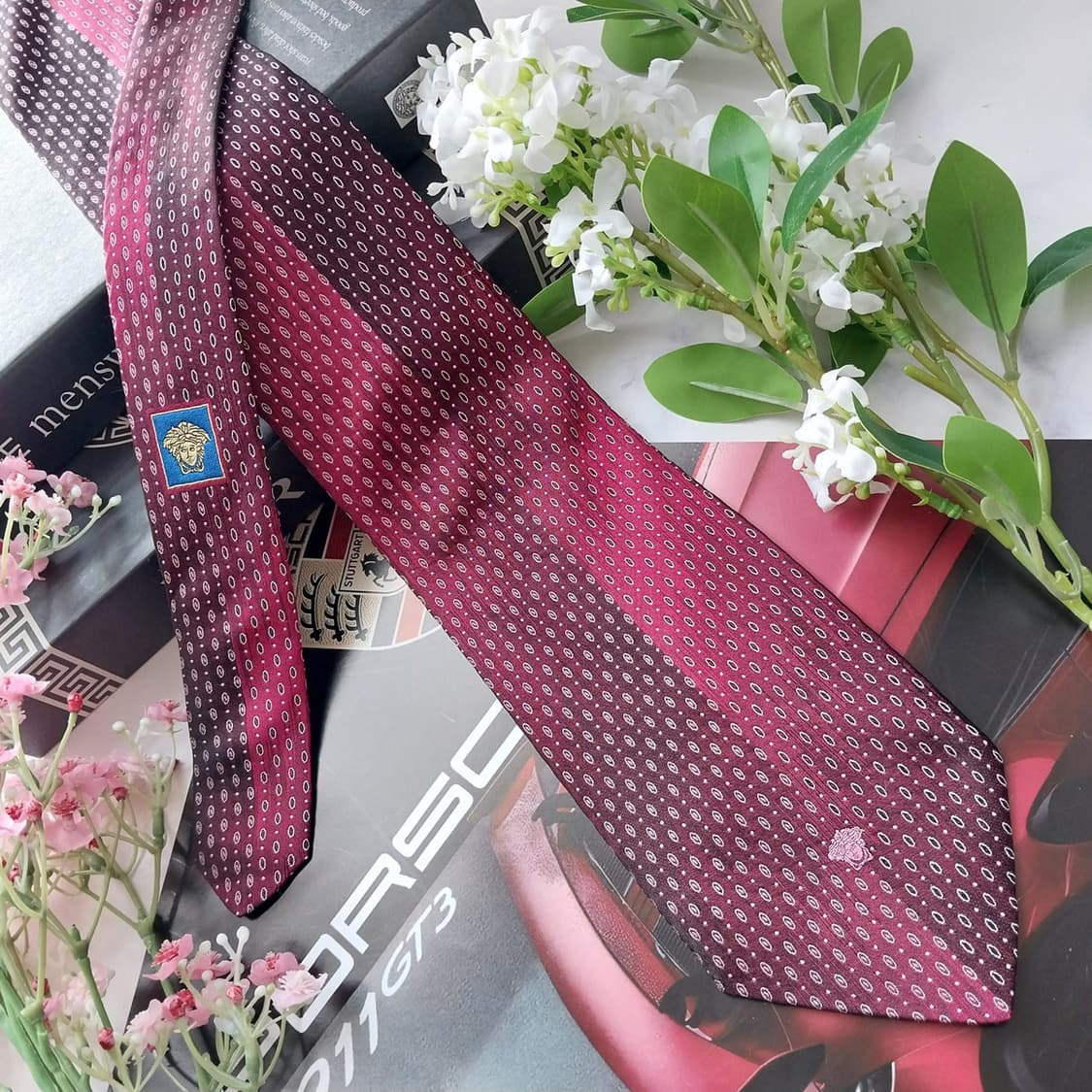 베르사체 실크 와인 도트 패턴 넥타이 9.2cm A+등급 K2102
 상품이미지2