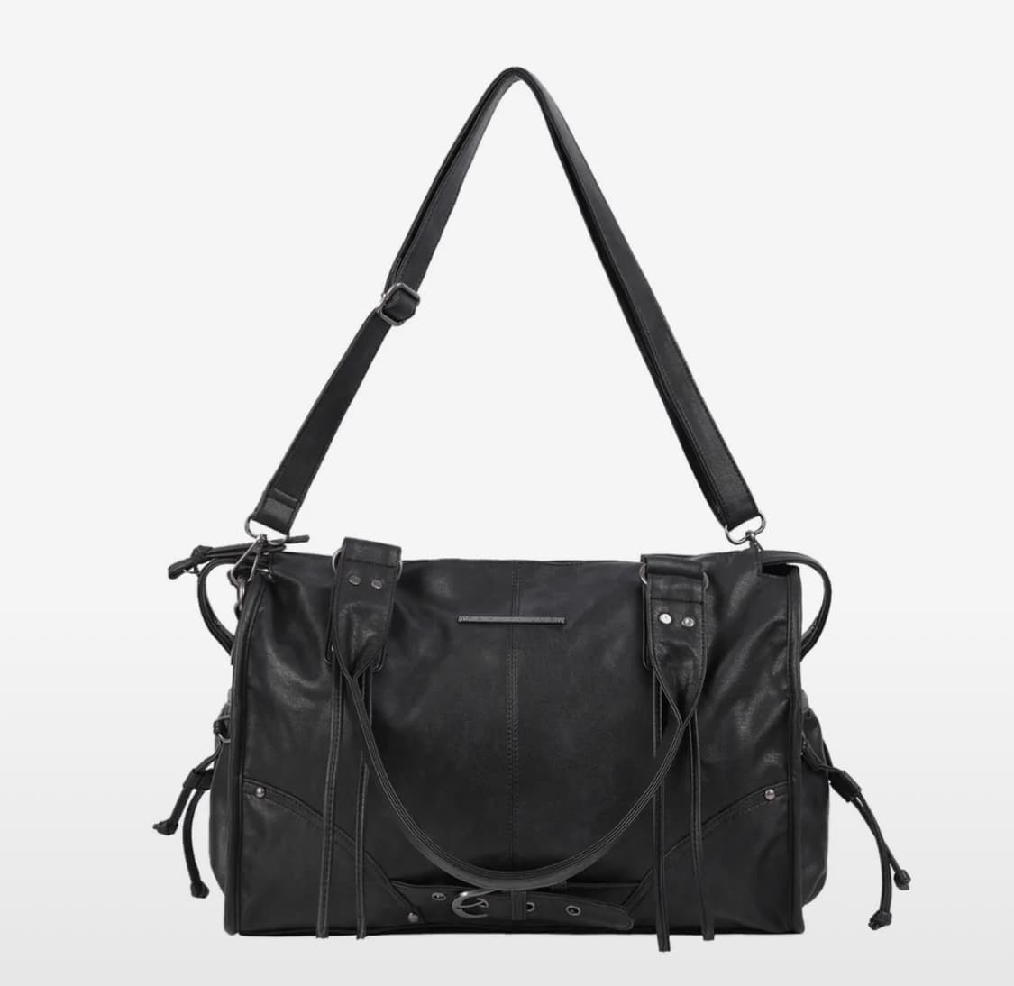 팬시클럽 벨티드 워싱 레더백 (BLACK) 상품이미지1