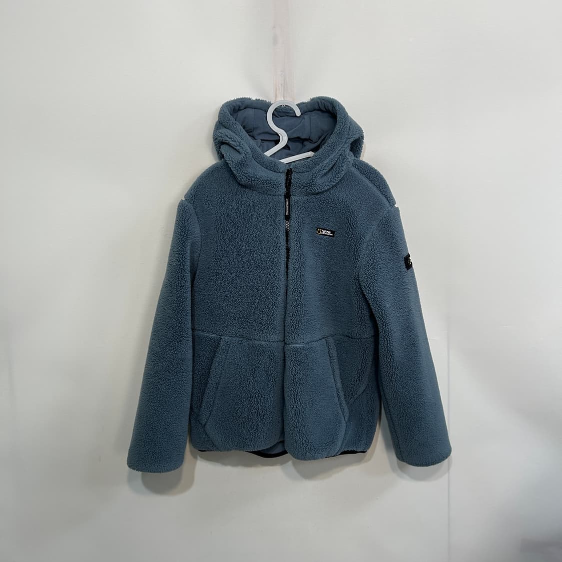 내셔널지오그래픽 양털 셰르파 뽀글이 후드집업 블루그레이 160 상품이미지1