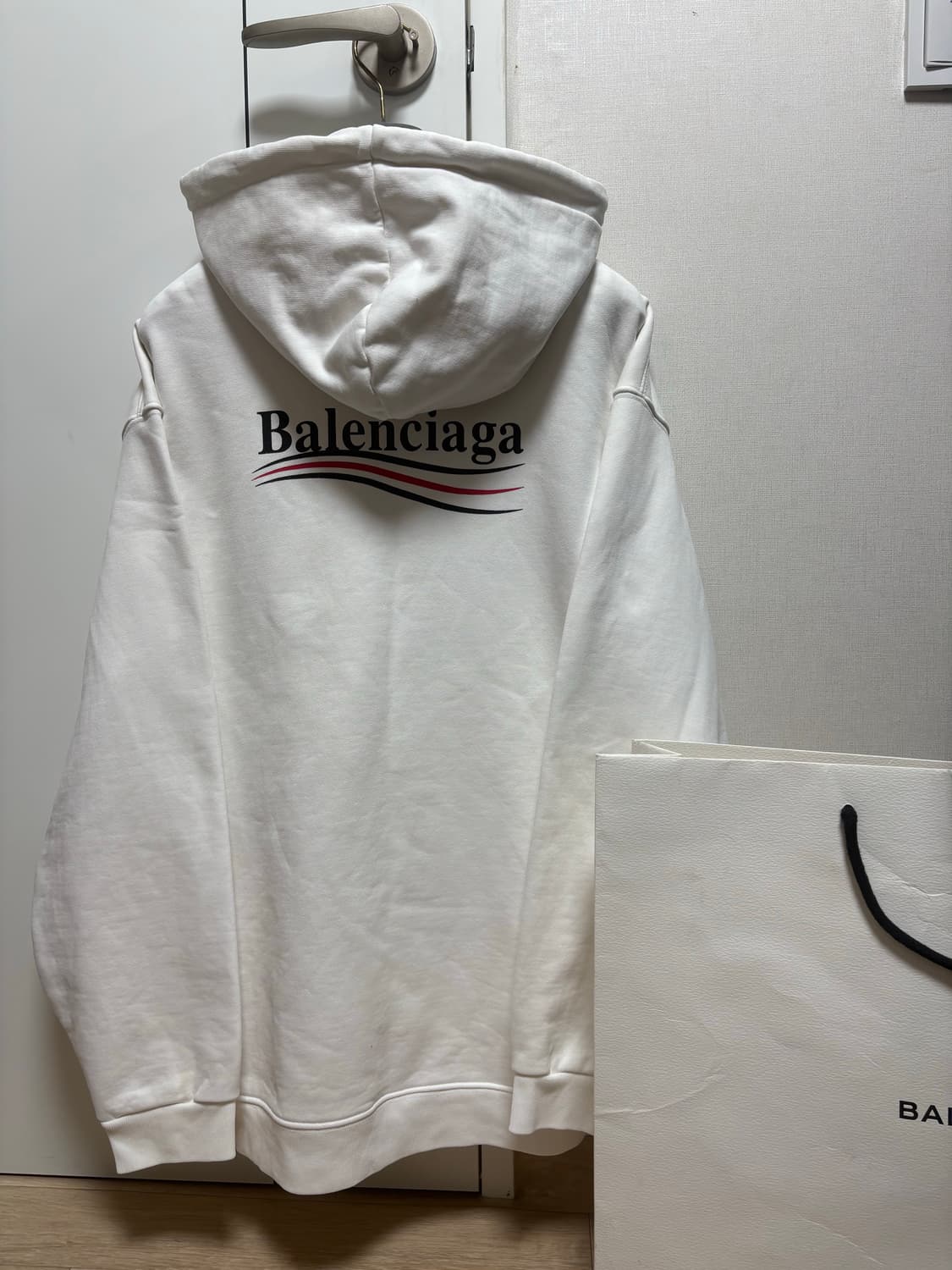 (백화점판, Xl) 발렌시아가 웨이브로고 후드티 화이트 상품이미지1