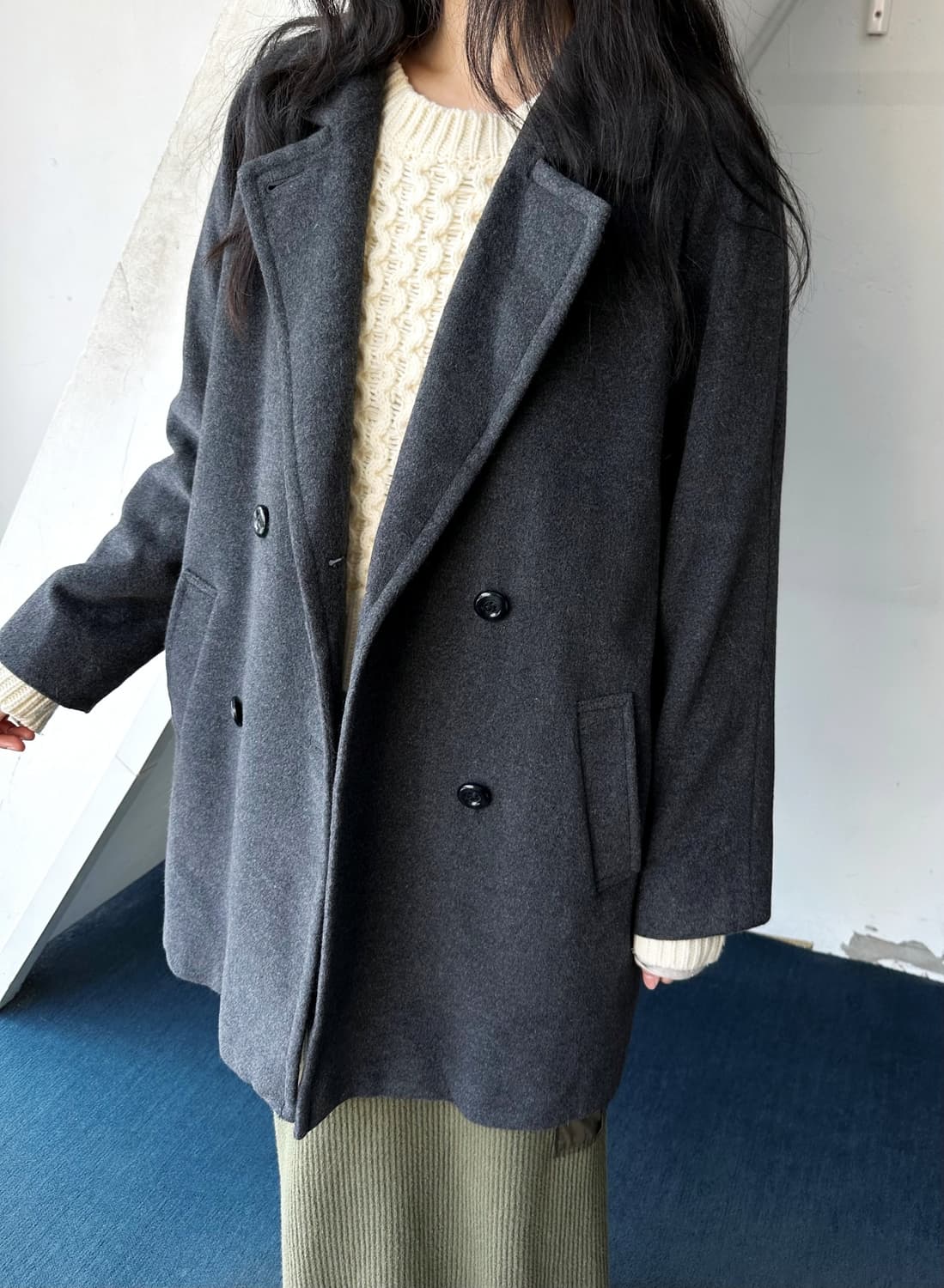 Angora blend brushed fabric mid coat 상품이미지2