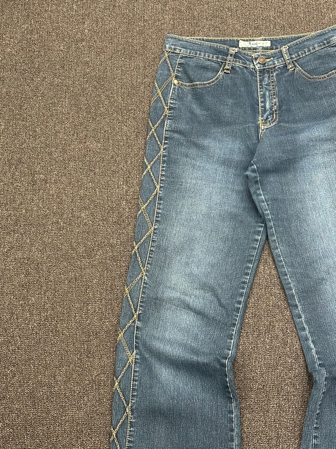 42)Japanese vintage 여성 격자 스티치 데님팬츠 상품이미지4