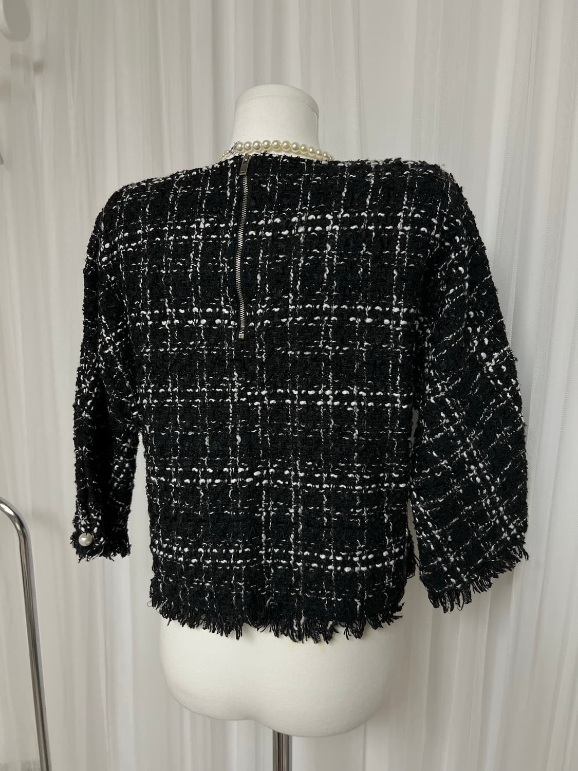 Zara 트위드 블랙 자켓 진주 디테일 티셔츠 L 상품이미지5