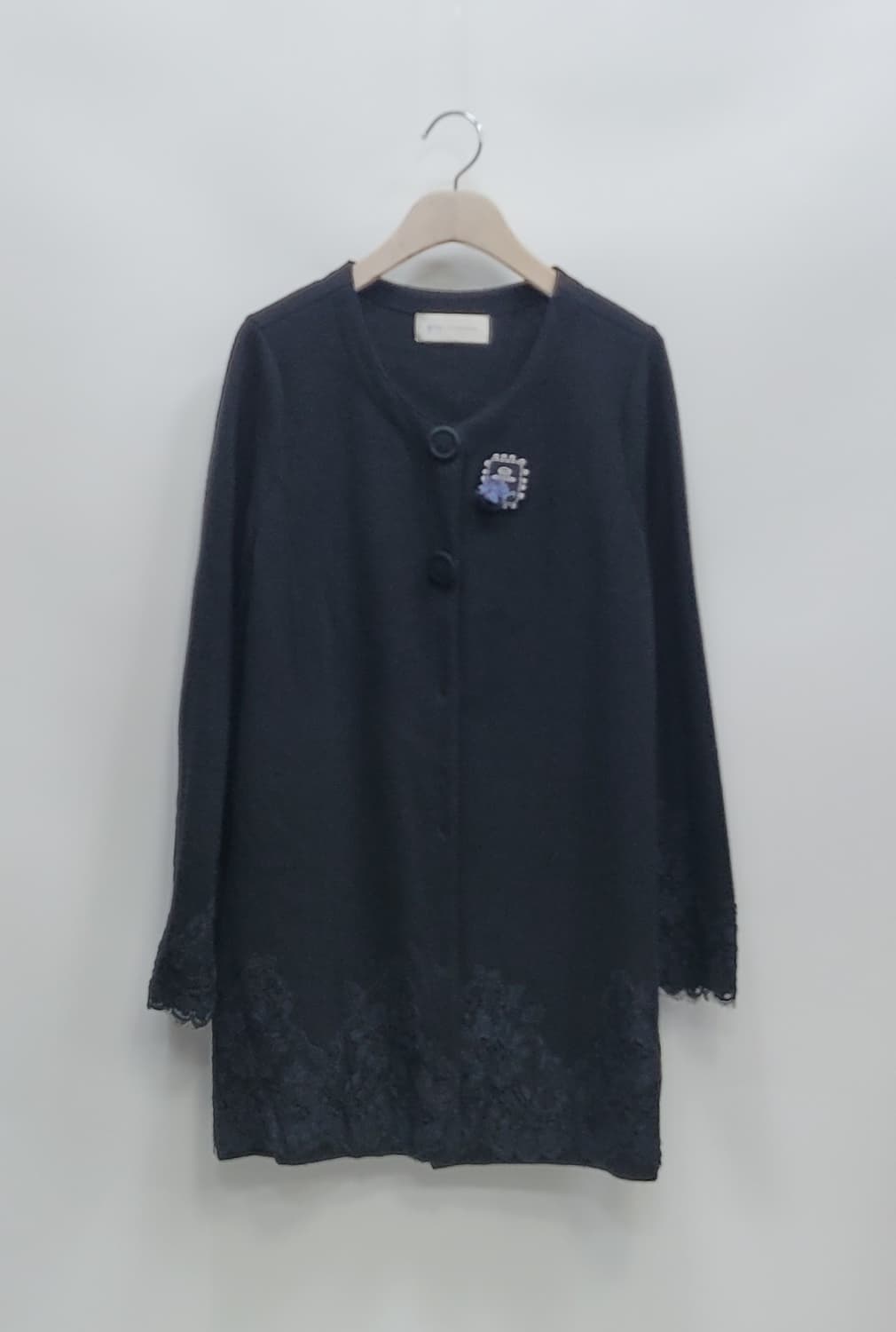 GIVY 기비 레이스 자수 포인트 울 가디건 /  여 54호(85) 블랙 상품이미지1