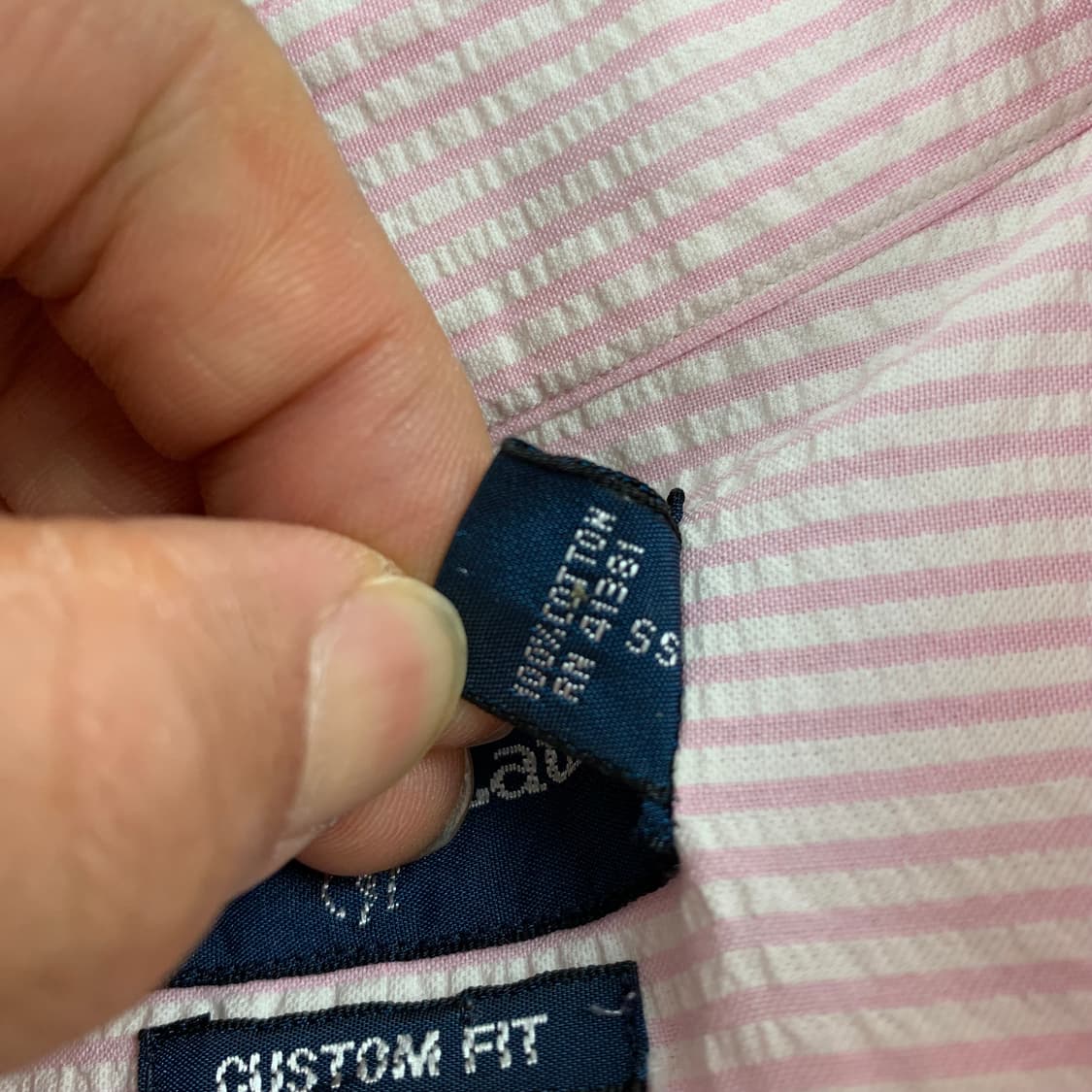 폴로 랄프로렌 포니로고 커스텀핏 시어서커 핑크 스트라이프 하프셔츠 상품이미지5