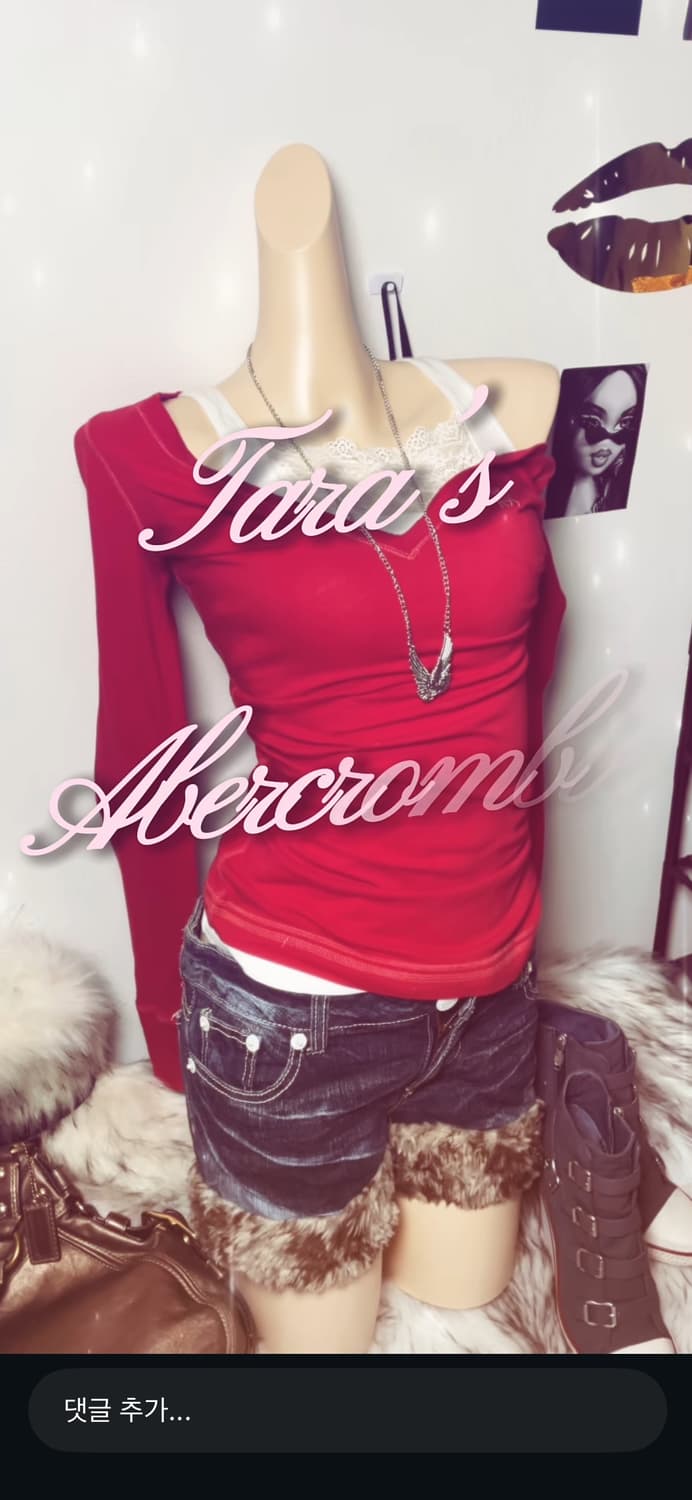 아베크롬비 레드 딱붙 니트탑 상품이미지1