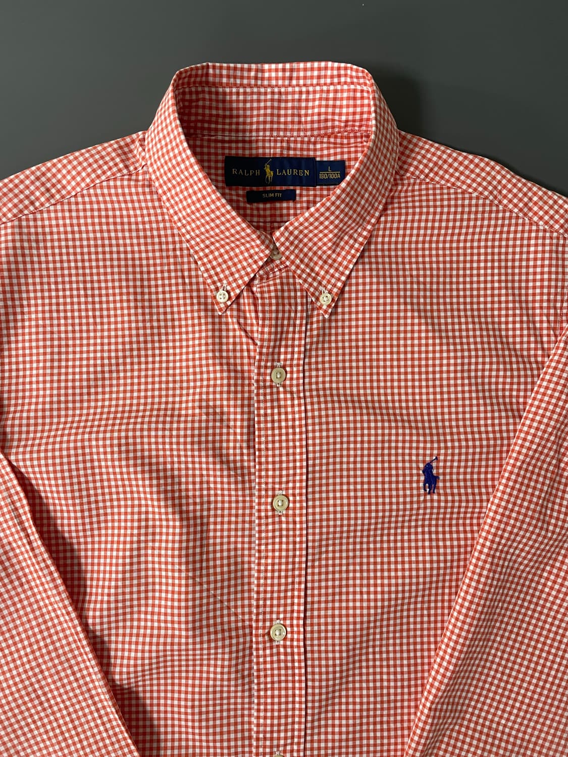 [L] 폴로 랄프로렌 자수로고 코튼 깅엄 셔츠 슬림핏 상품이미지2
