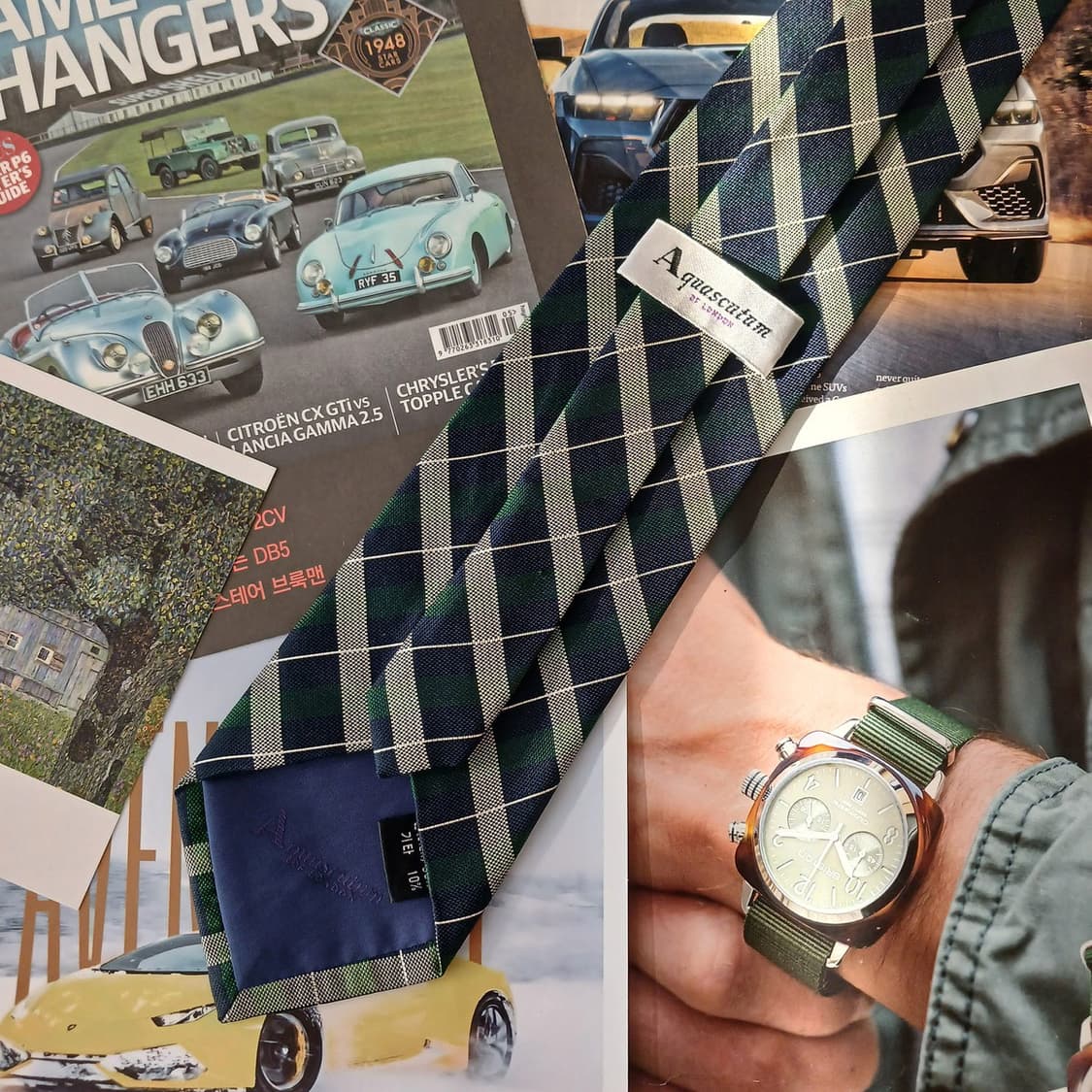 아쿠아스큐텀 실크 그린 아가일 넥타이 9.5cm A+등급 A19078
 상품이미지4