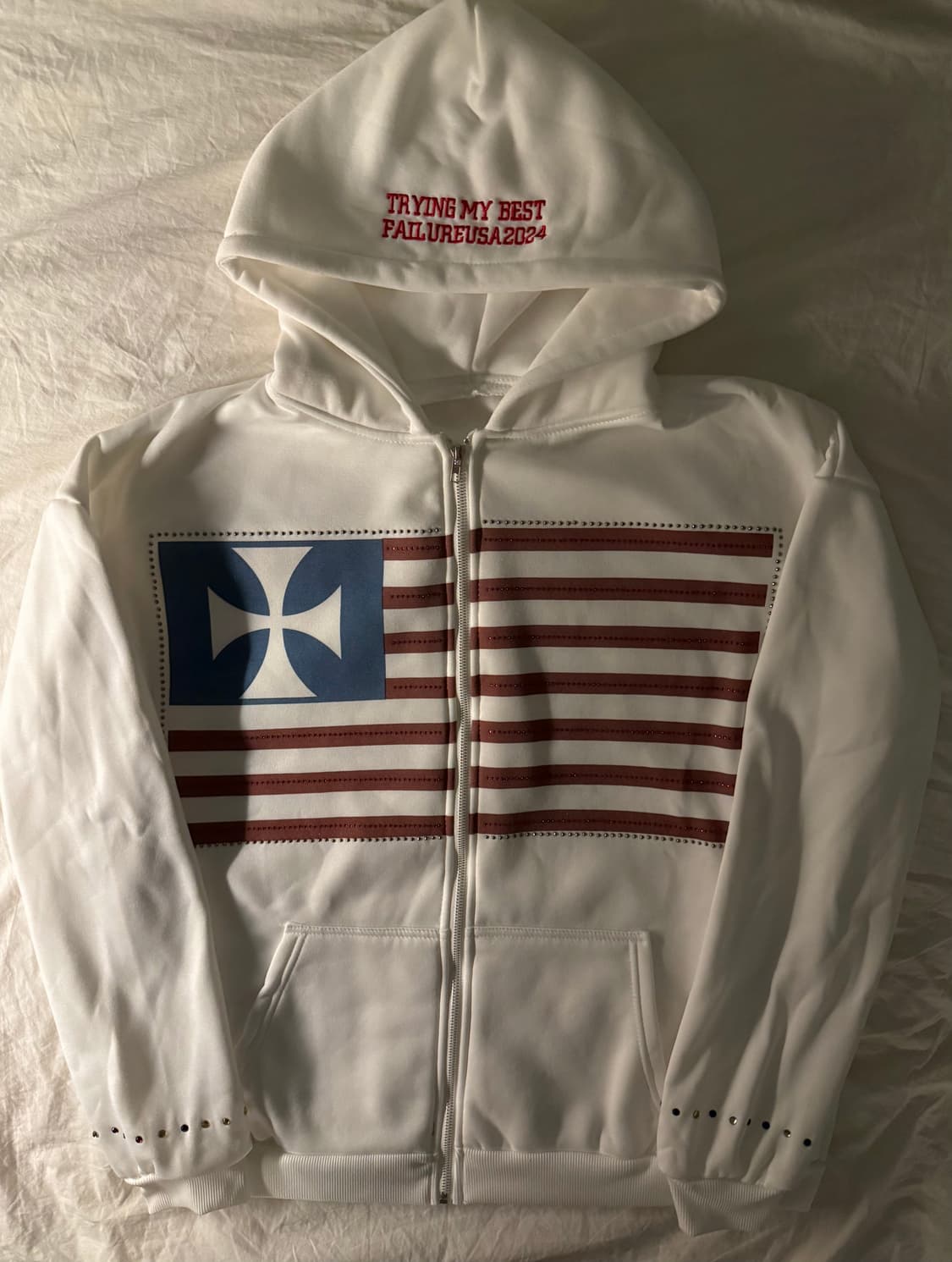 성조기 보석 빈티지 후드집업 화이트 상품이미지1