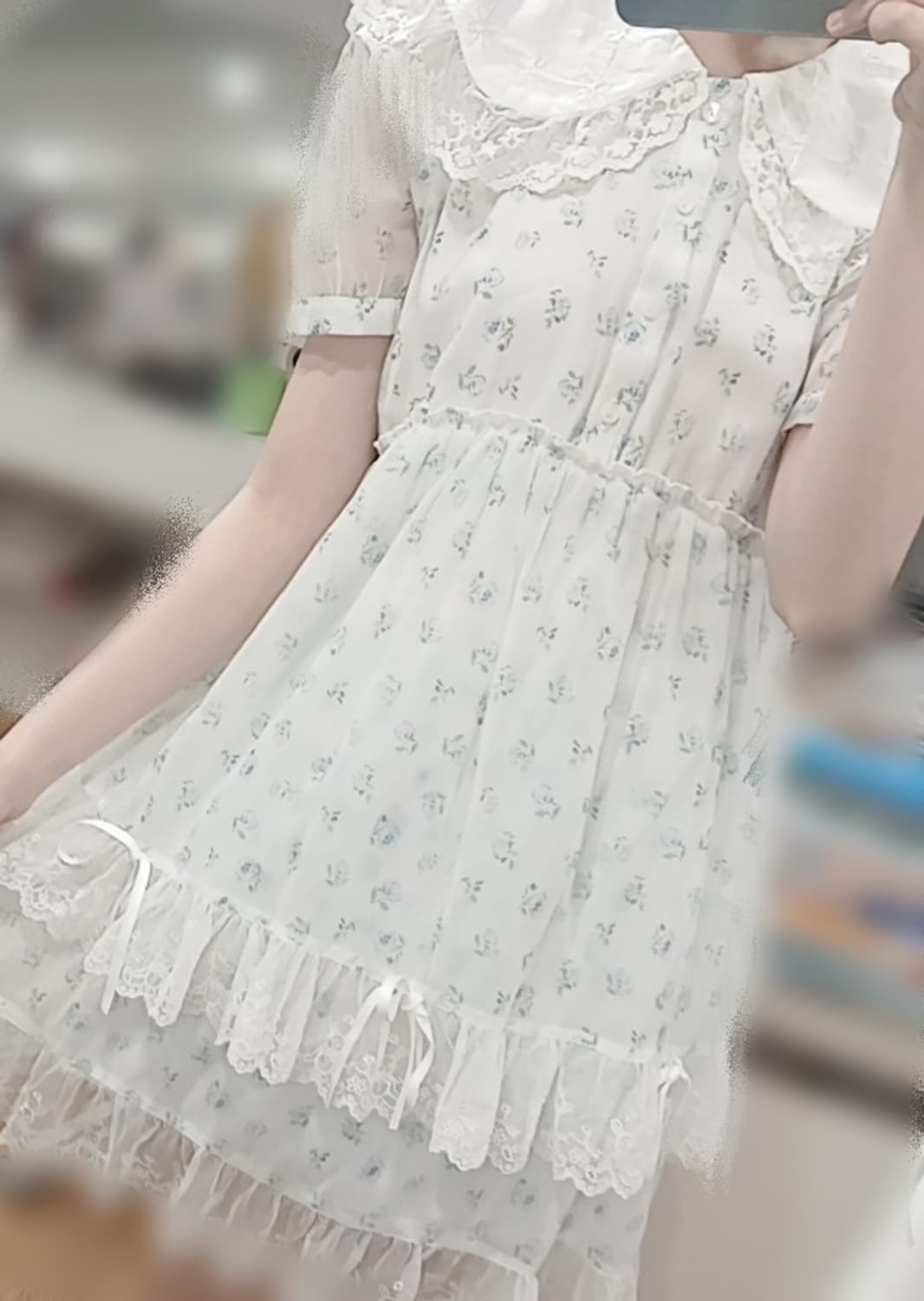 Merry jenny 빅카라 러블리 잔꽃무늬 리본 양산형 히메카지원피스 상품이미지1