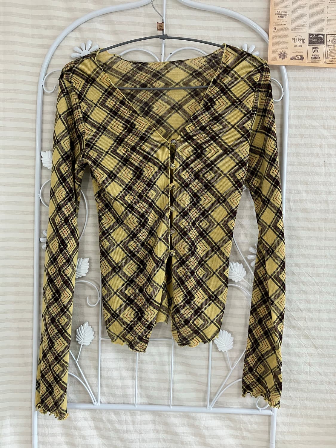 빈티지 옐로 브라운 아가일 니트 가디건 887 y2k 스트릿 모리 갸루  상품이미지1