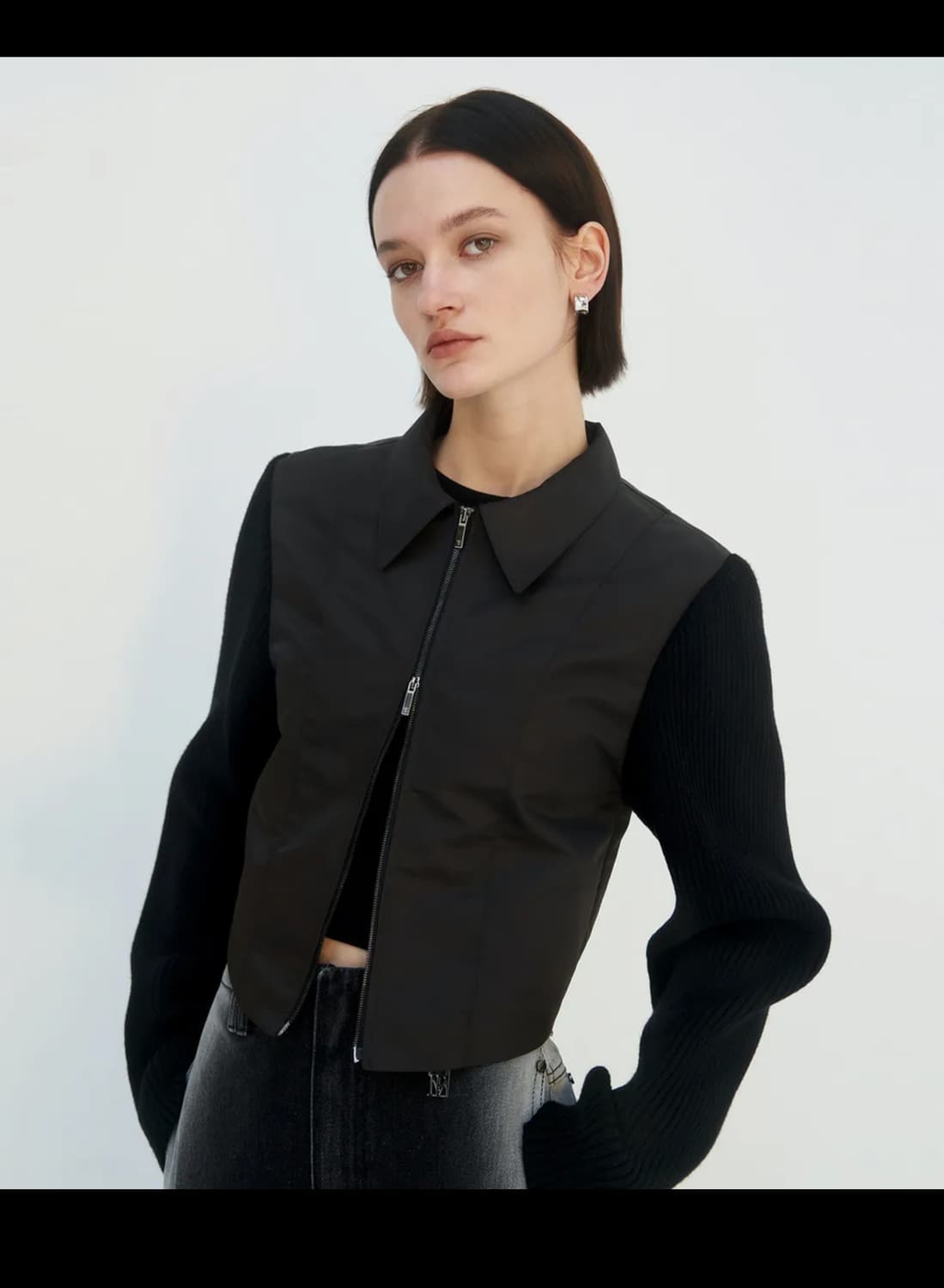 트리밍버드 니트 슬리브 크롭 자켓 (딥브라운) 상품이미지3