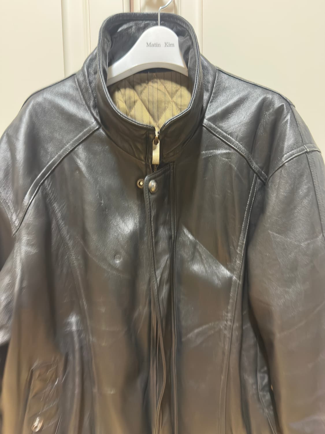 빈티지 하이넥 레더 자켓 상품이미지2