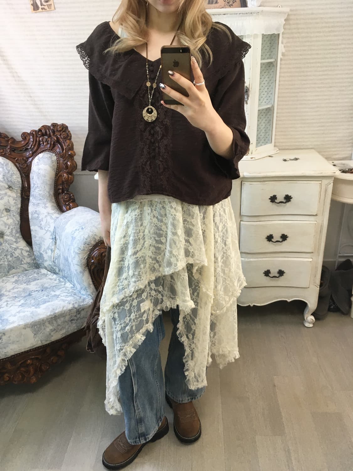 jpn vintage ivory lace layered skirt 상품이미지7