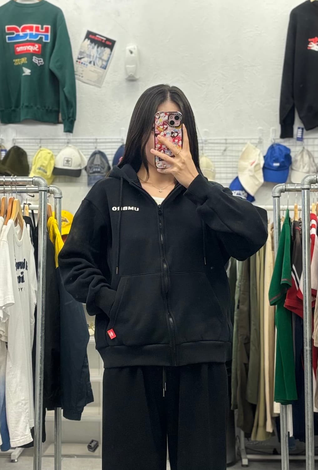 엄브로 에센셜 기모 블랙 후드 집업 S 상품이미지1