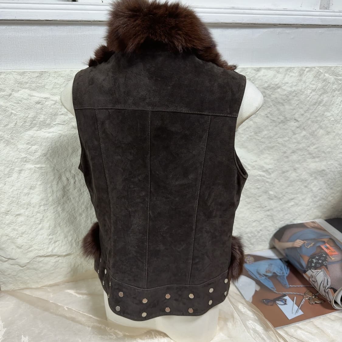 빈티지 커피브라운 여우털 폭스퍼 되지가죽 베스트 상품이미지4