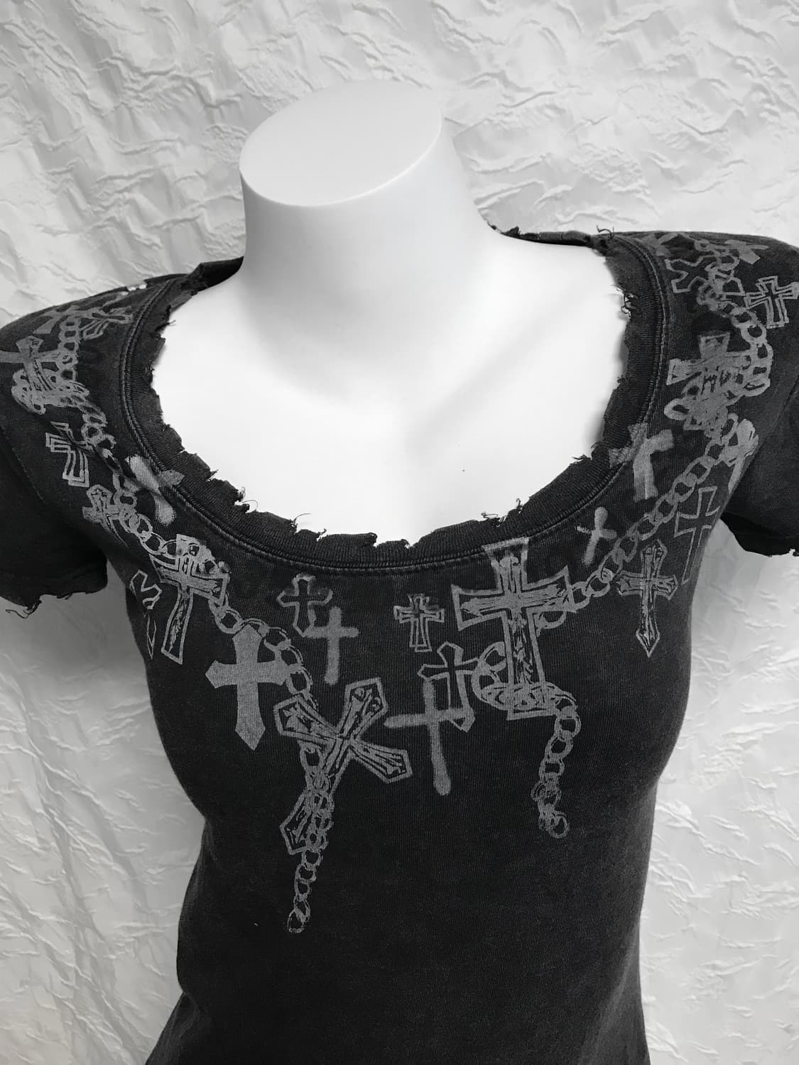 빈티지 heaven and earth 펑크 데미지 십자가 반소매 탑 상품이미지6