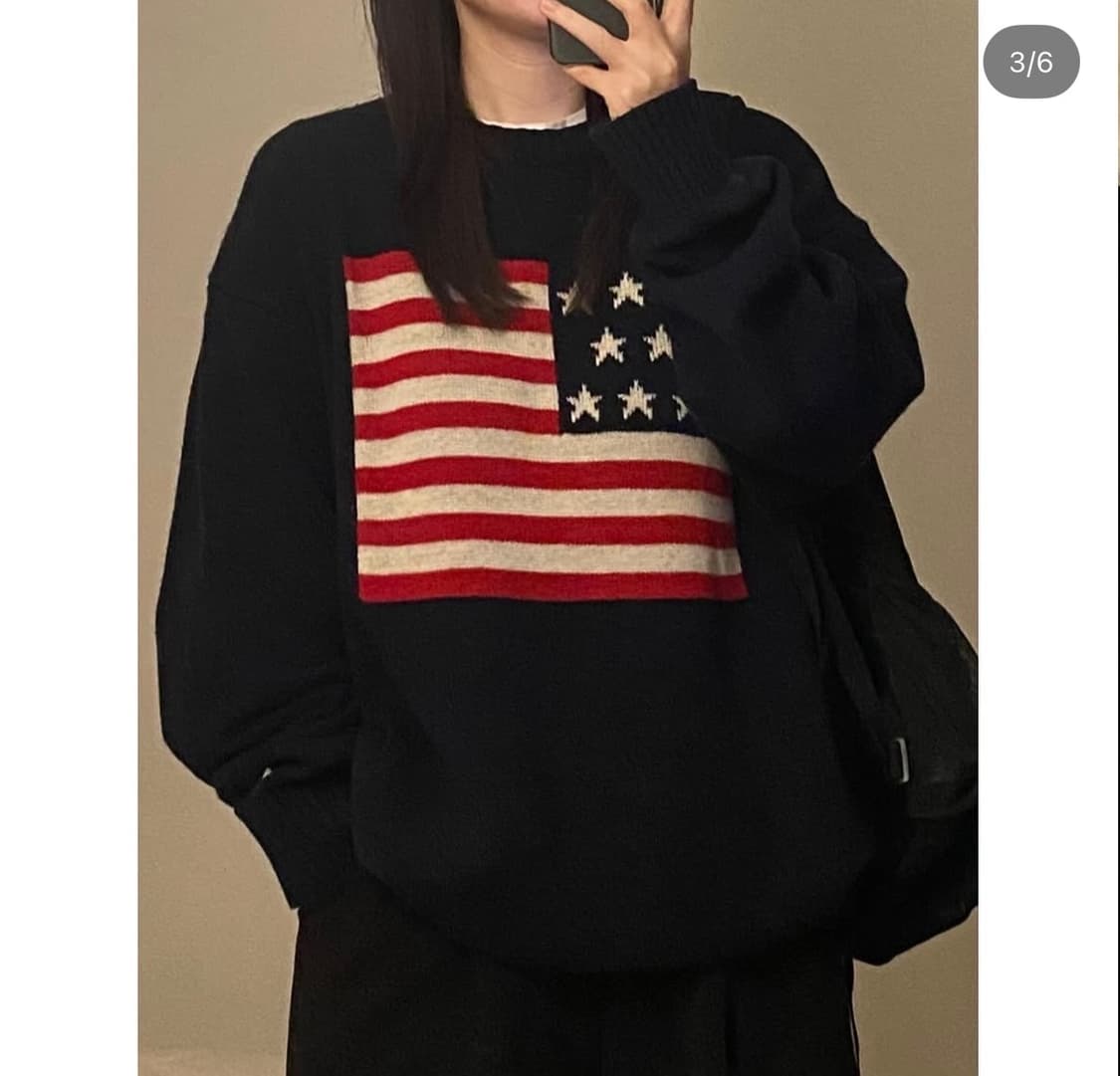 이벳필드 성조기 빅로고 네이비 니트 남녀공용 상품이미지1