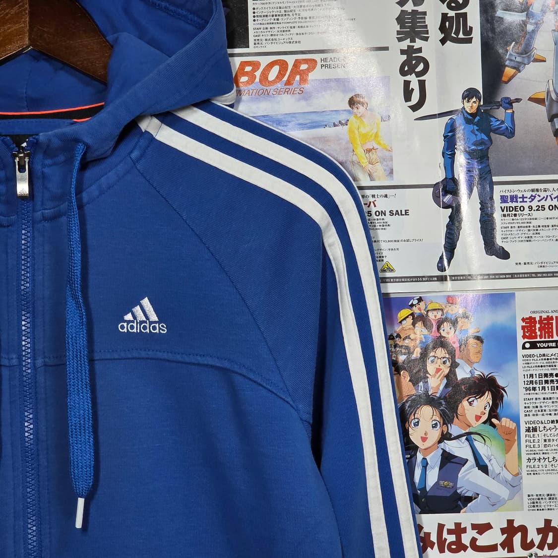 아디다스 블루 화이트 삼선 후드집업 상품이미지3