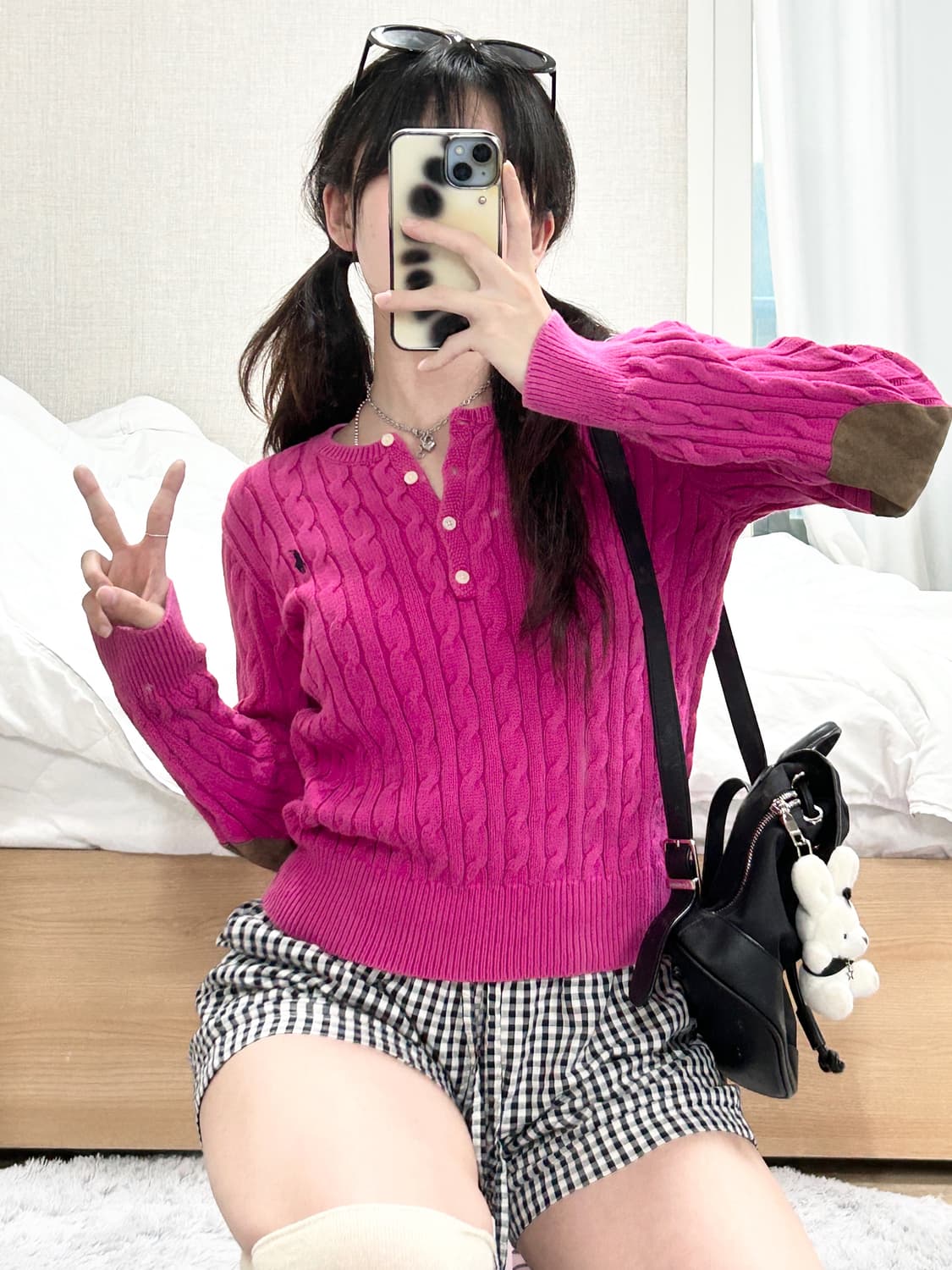 폴로 마젠타핑크 반버튼 케이블니트 상품이미지4