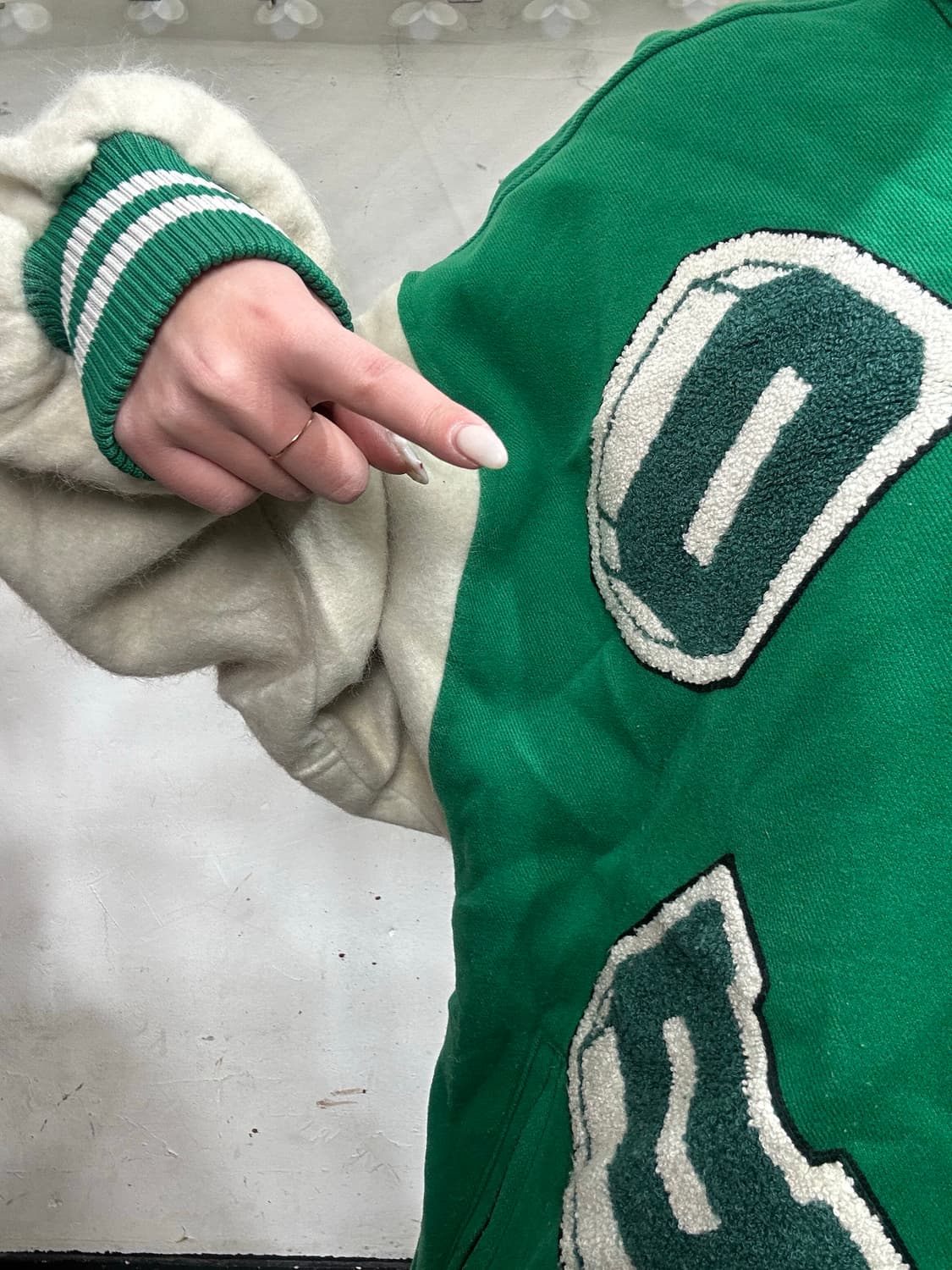 빈티지 그린 자수 올드스쿨 바시티 가죽 점퍼 오버핏 잠바 L 상품이미지4