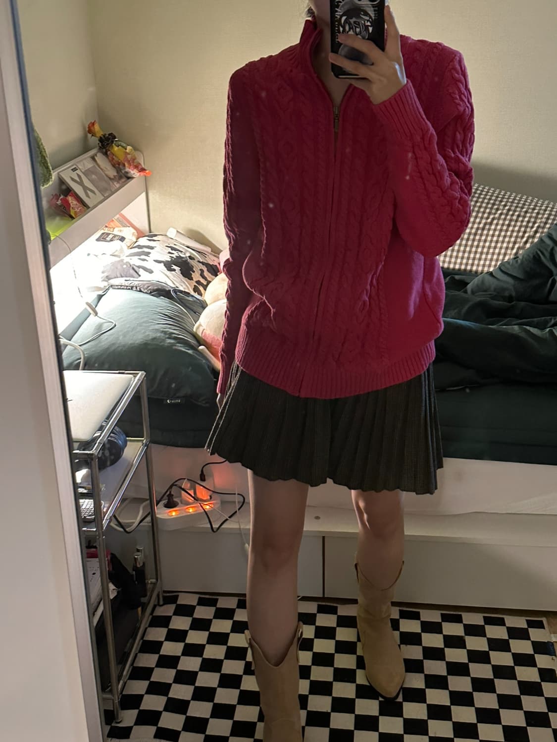 L.L.Bean 폴로 꽈배기 케이블 니트 집업 마젠타 핑크 상품이미지4