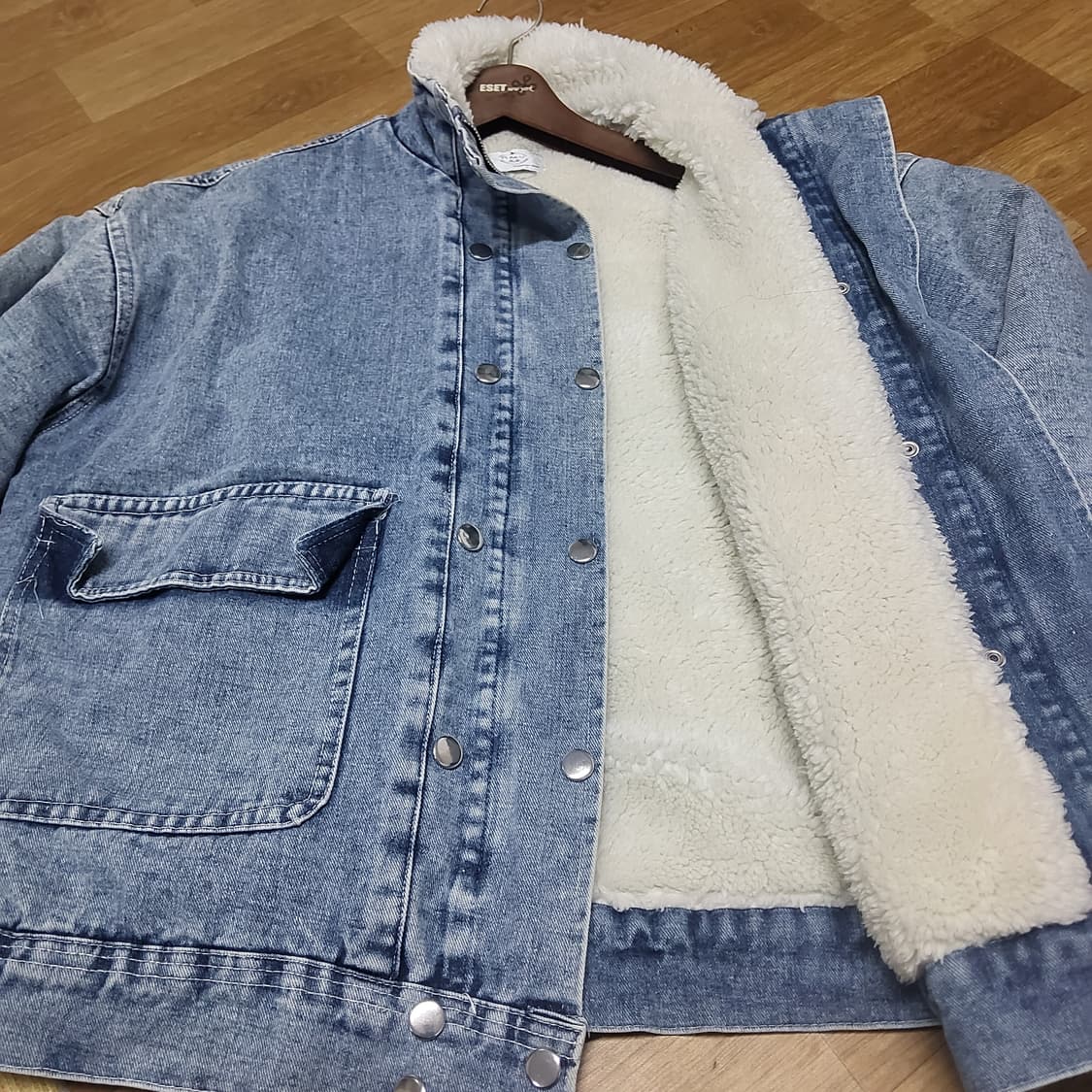 남자 여자 오버핏 하이넥 양털 데님 청 자켓 연청 워싱 105 110 상품이미지7