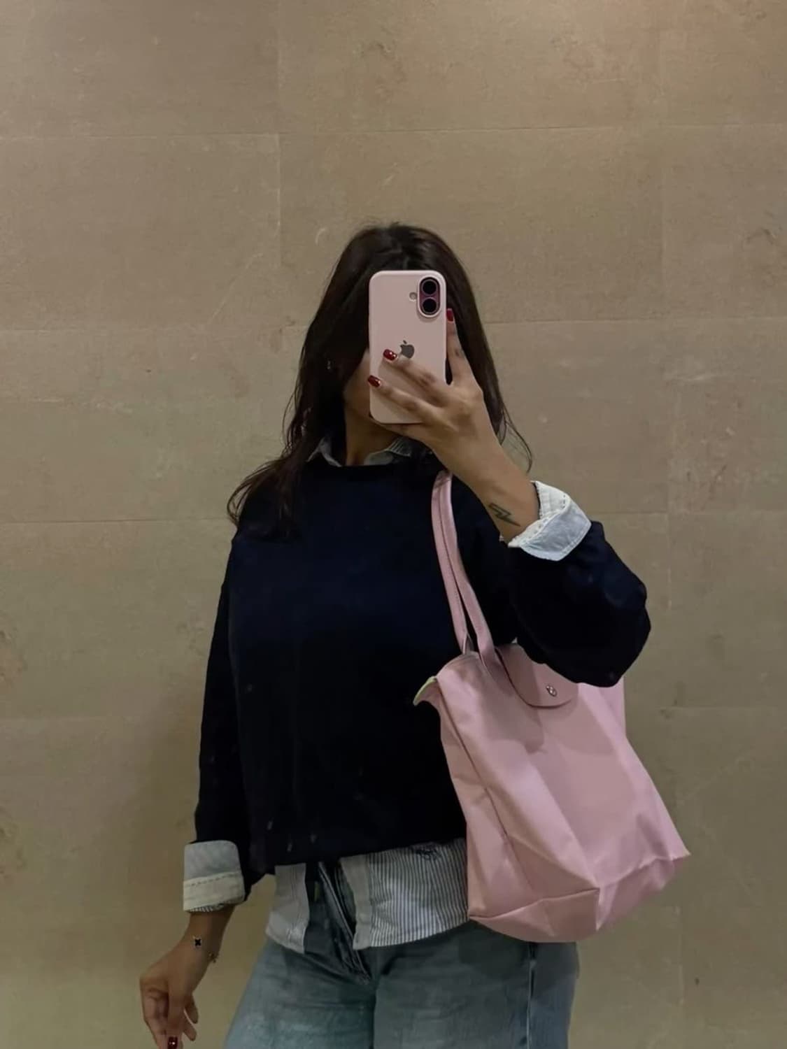 롱샴 르플리아쥬 숄더백 핑크 한정판 라지 상품이미지3