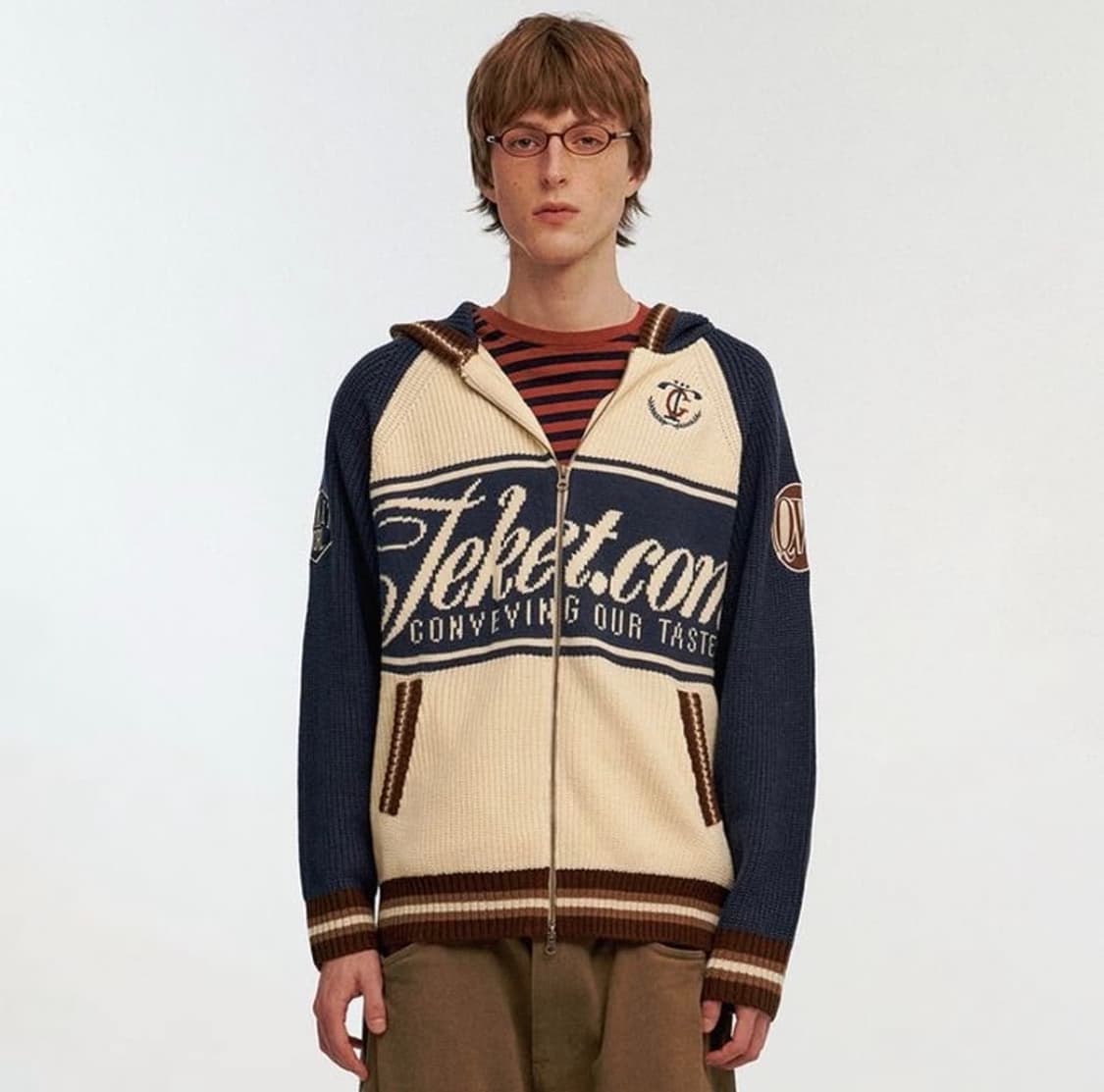 테켓 니트 집업 네이비 상품이미지1