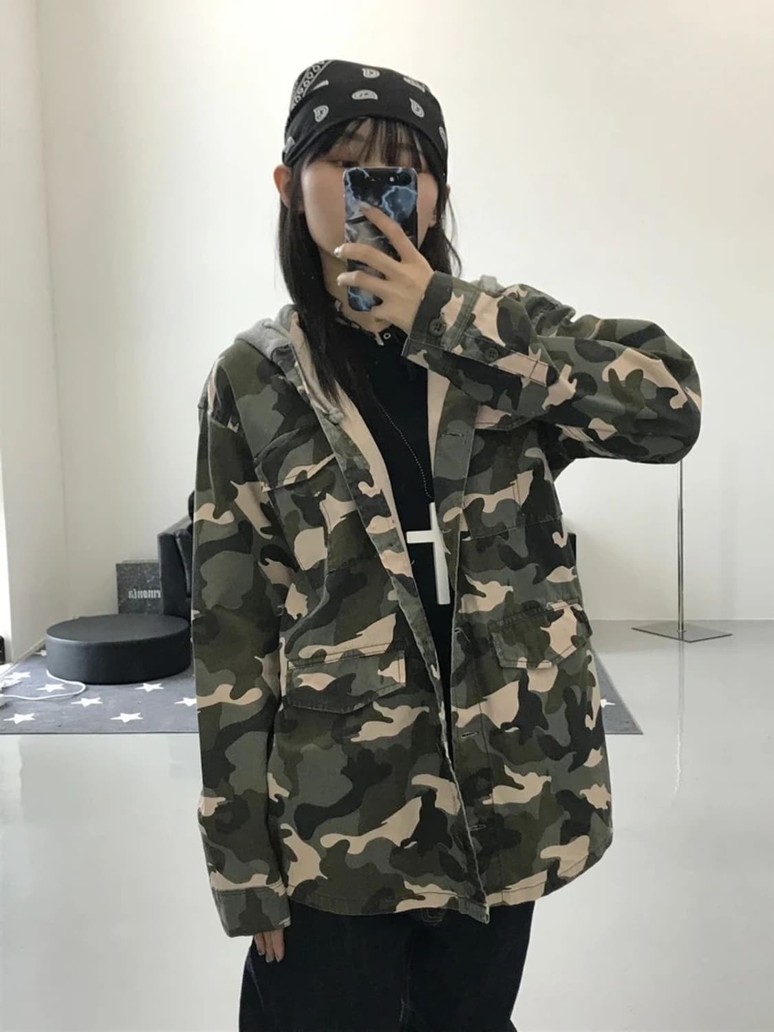 H&M 카키 후드집업 자켓 상품이미지3