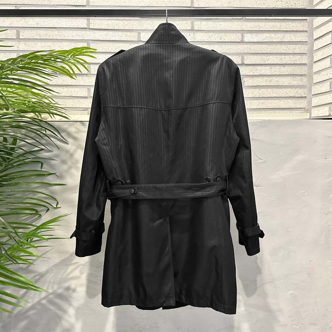 JPN VINTAGE 트렌치코트 하이넥 버클 칼라 견장 벨트 디테일 블랙 상품이미지3