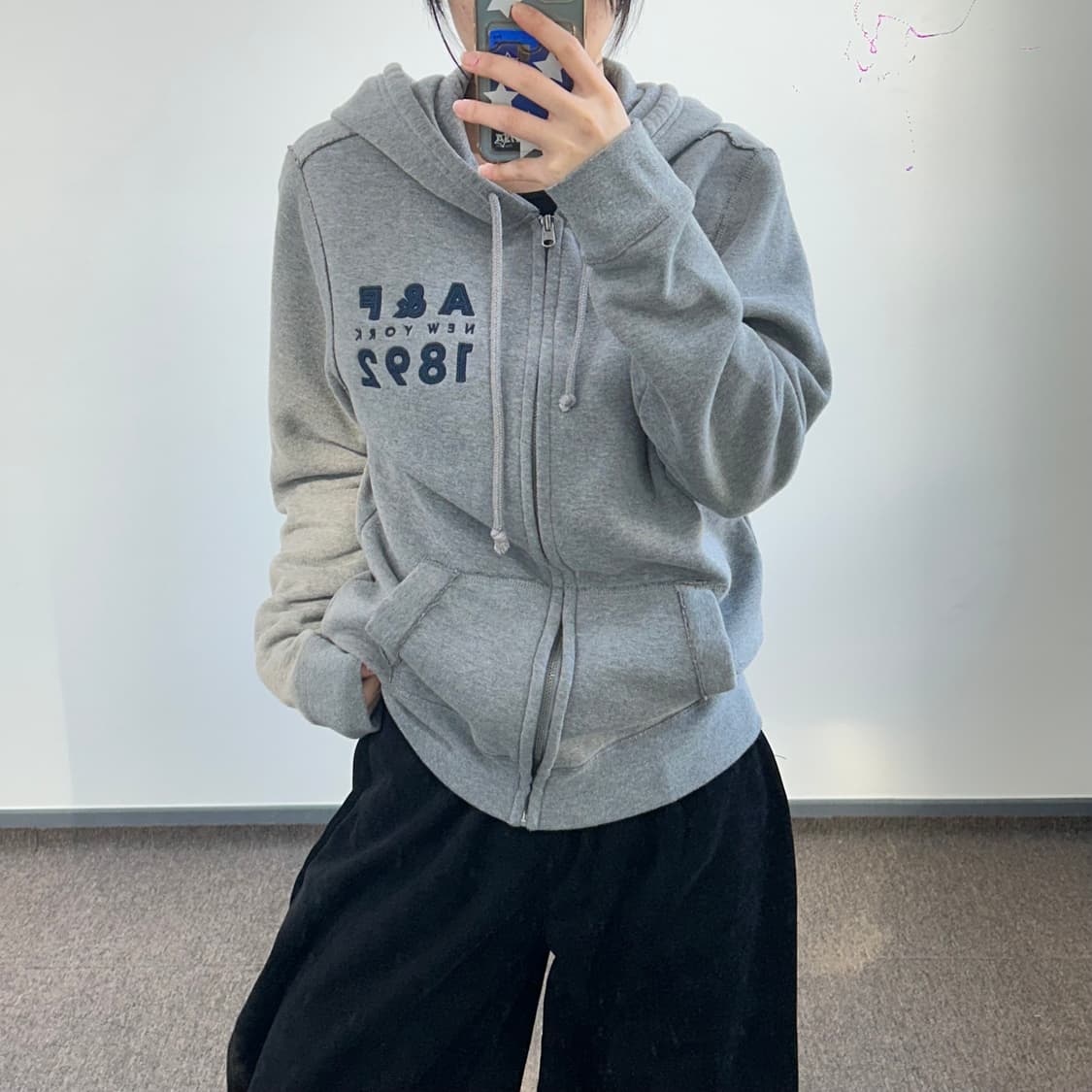 Abercrombie 아베크롬비 A&F 사이드로고 그래이 후드집업 상품이미지1